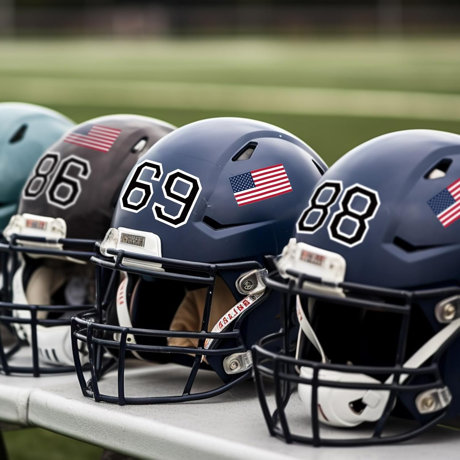108 calcomanías de números de casco deportivo, calcomanías de números de casco de 1.5 pulgadas y calcomanías de bandera estadounidense de 2