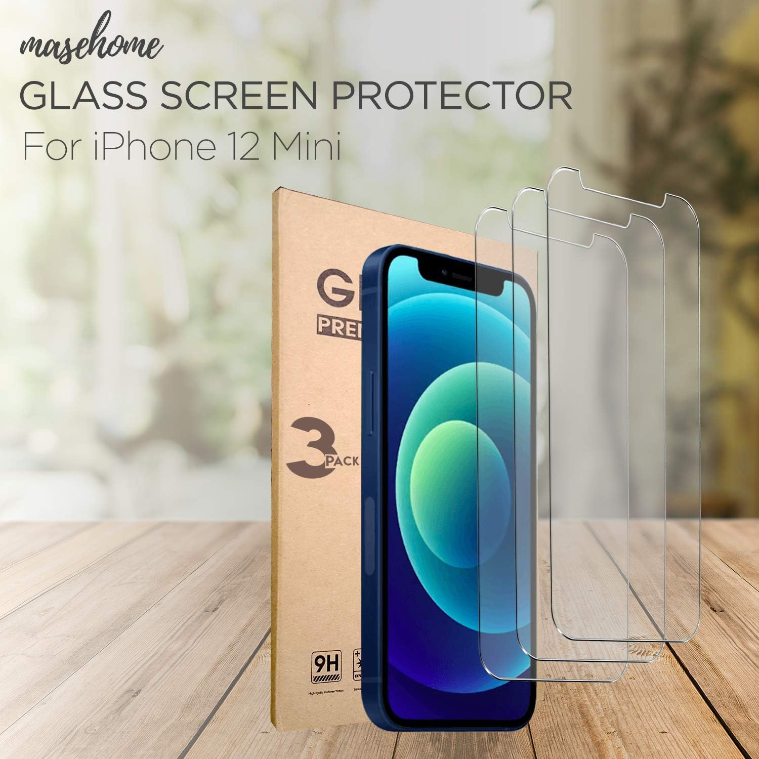 Paquete de 3 protectores de pantalla para iPhone 12 Mini, pantalla de vidrio templado compatible con Apple iPhone 12 Mini (2020)