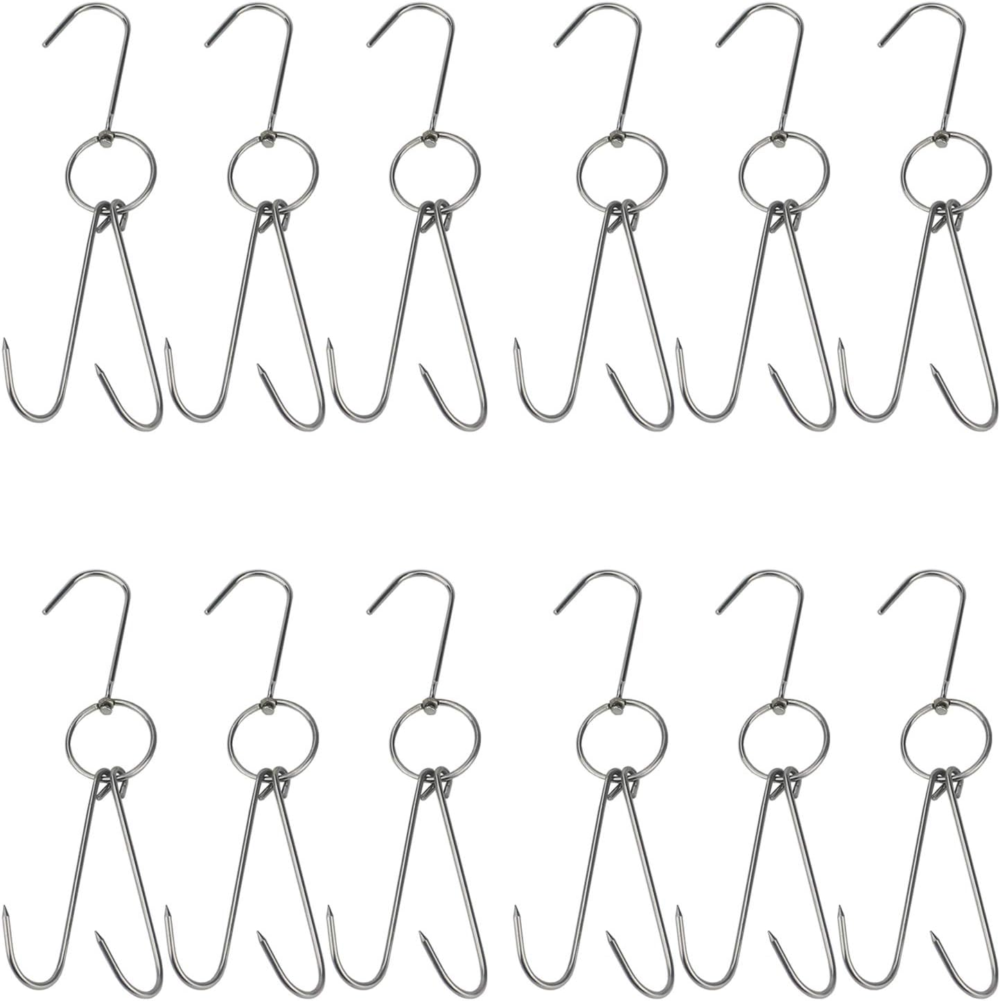 TIHOOD Ganchos dobles de acero inoxidable de 9.4 pulgadas para carne, pato asado, tocino, gancho para tienda de barbacoa, parrilla, accesorios de