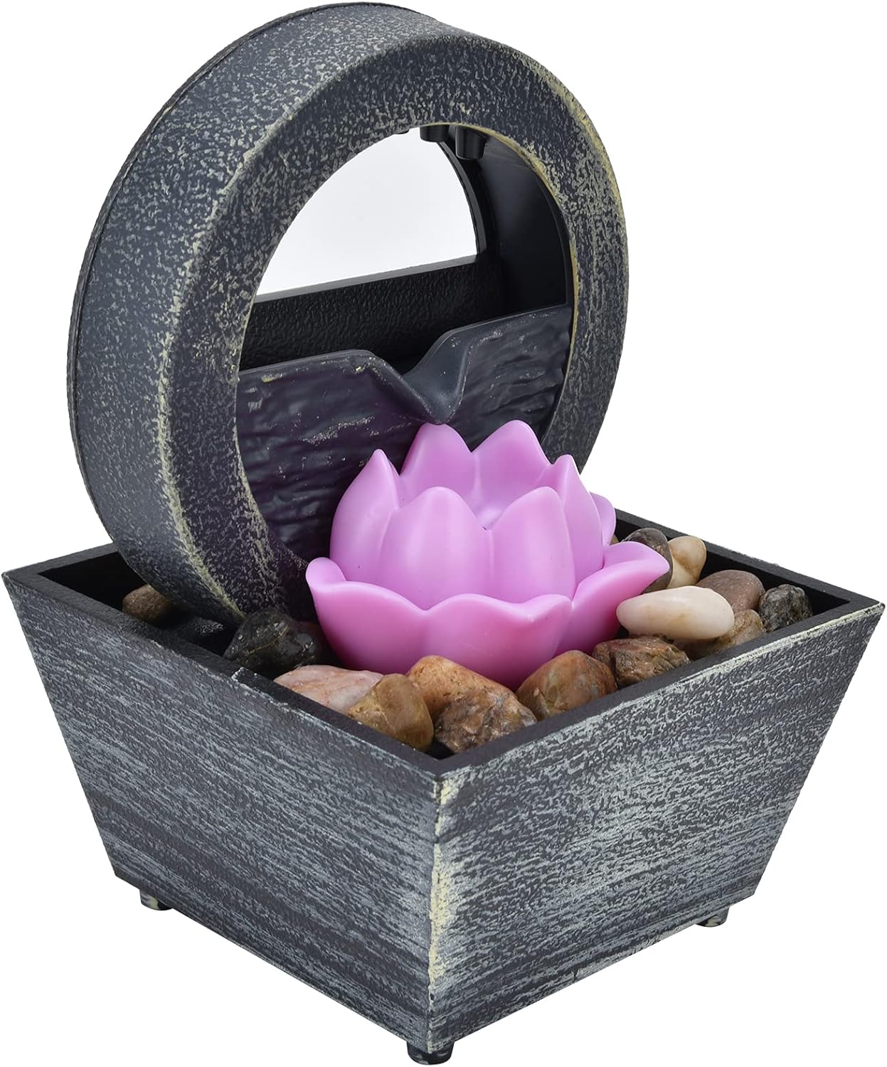 Fuente de agua de mesa, 6.5 pulgadas, 3 V, pequeña, USB, LED, fuente de agua de flores, fuente de relajación, decoración con piedras de luz para