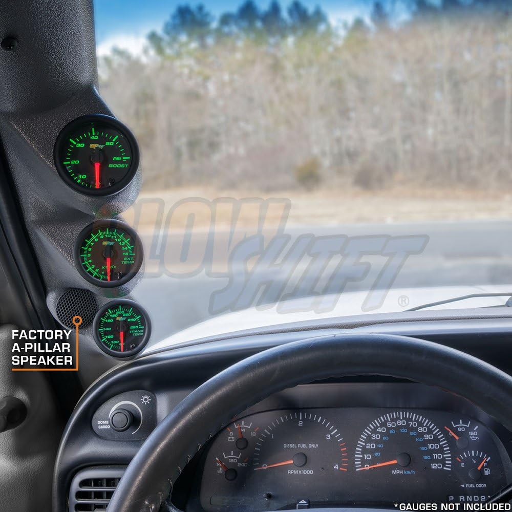 GlowShift Cápsula de calibre triple gris compatible con Dodge Ram Cummins 1500 2500 3500 1998-2002 – Recorte de altavoz de pilar A – Color de