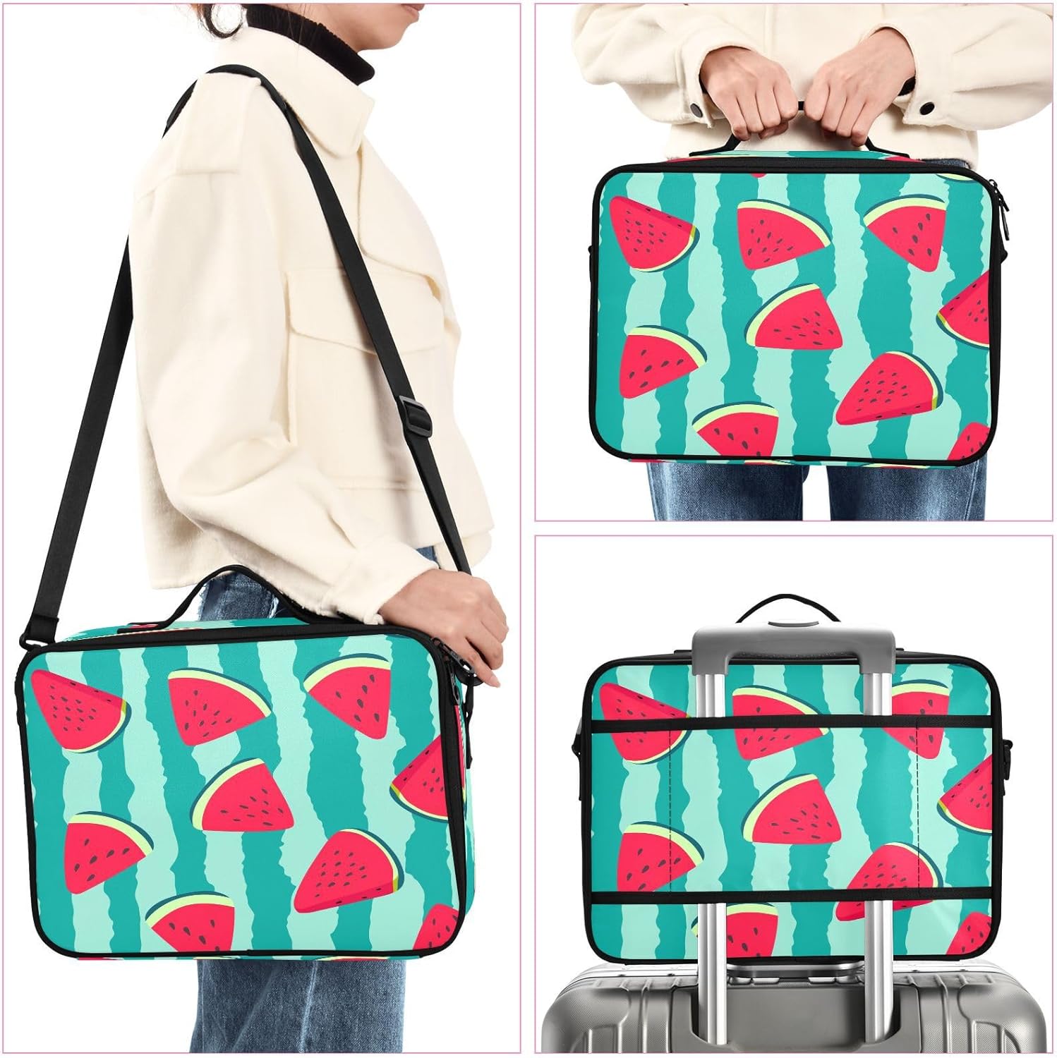 Pink Red Watermelons Fruit premium everything cosmetic bag bag toiletry travel large make up bag makeup bag women bolso para maquillaje for women