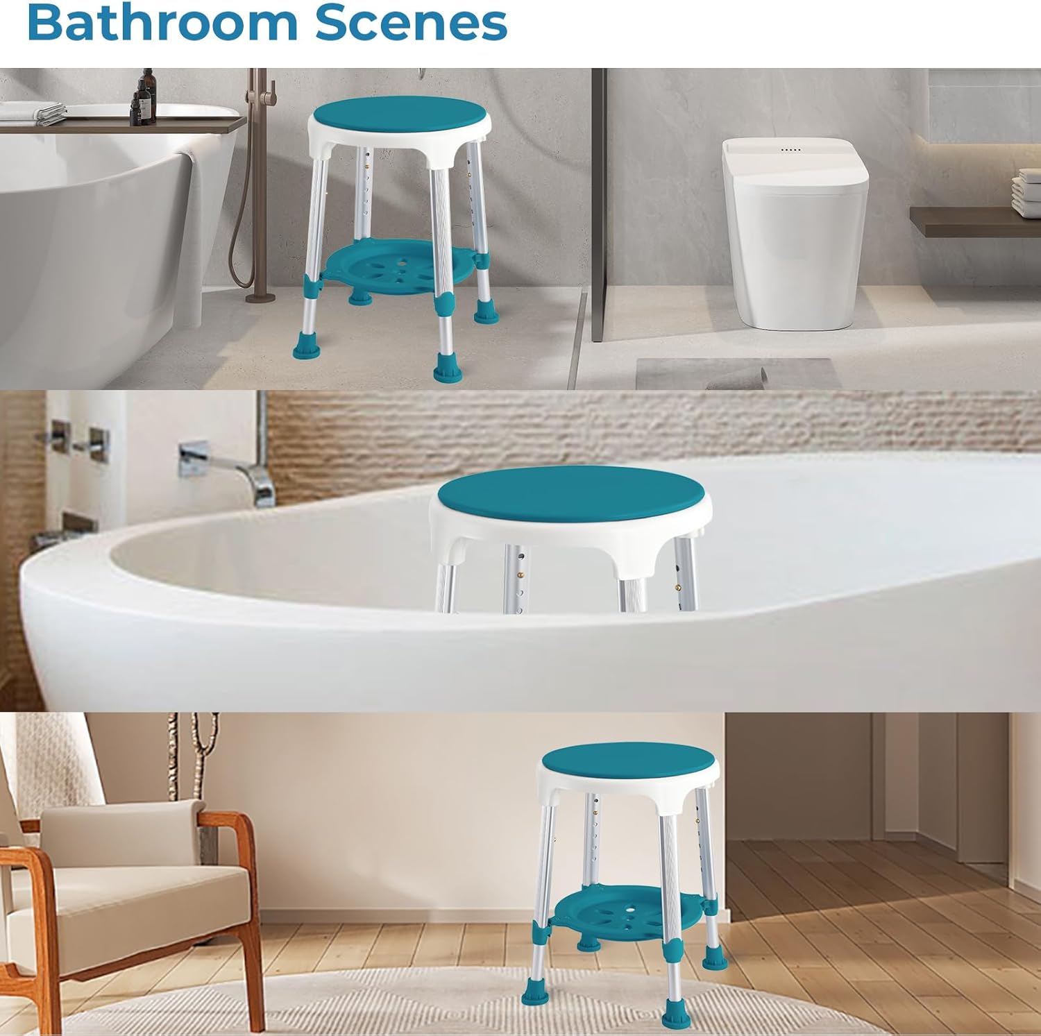 KSITEX Taburete de ducha mejorado para ducha interior, taburete pequeño de plástico de esquina para adultos mayores, taburete de ducha giratorio de