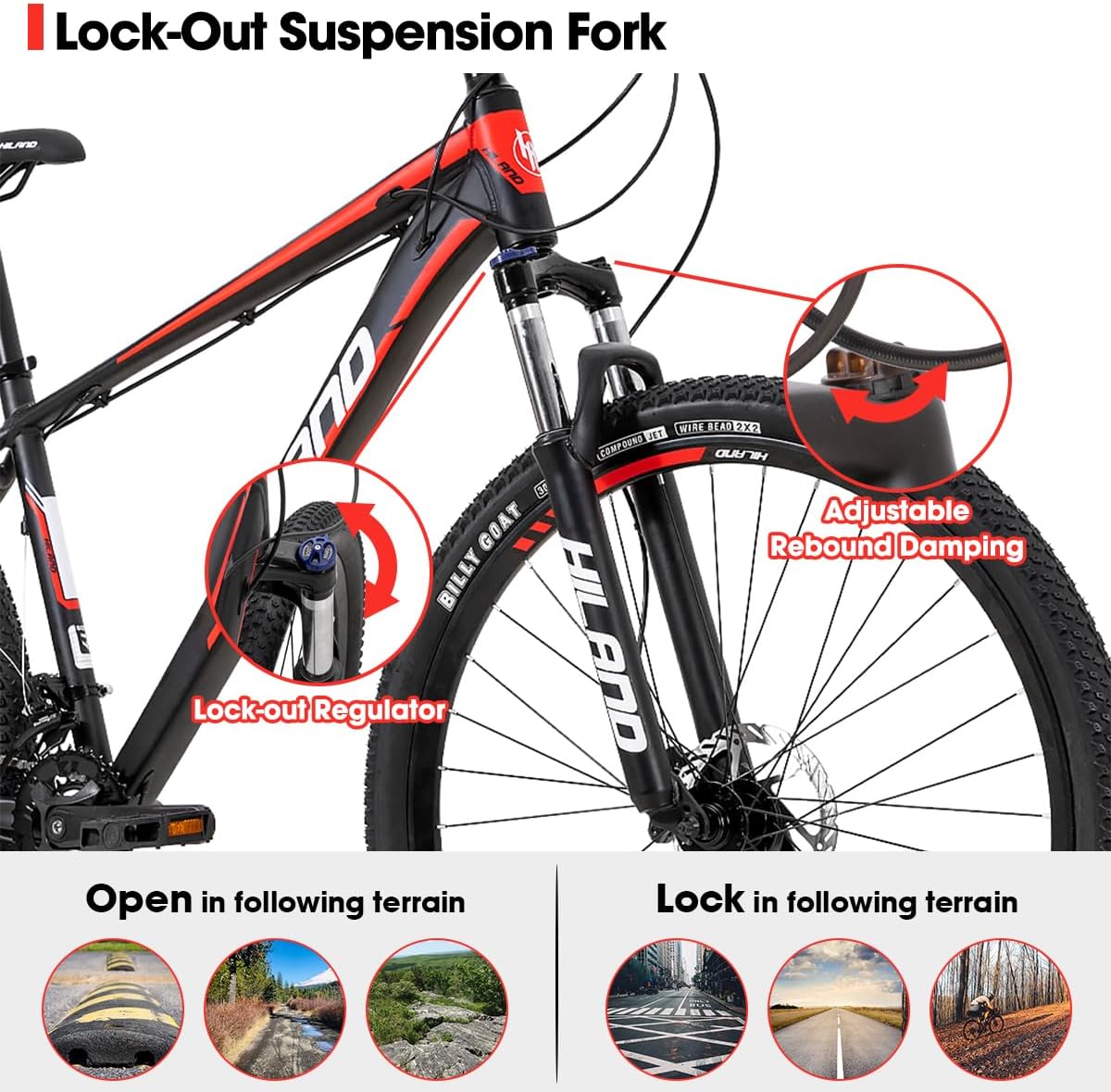 Hiland – Bicicleta de montaña de 29 pulgadas para hombre, marco de aluminio, frenos de disco hidráulicos delanteros y traseros, horquilla de