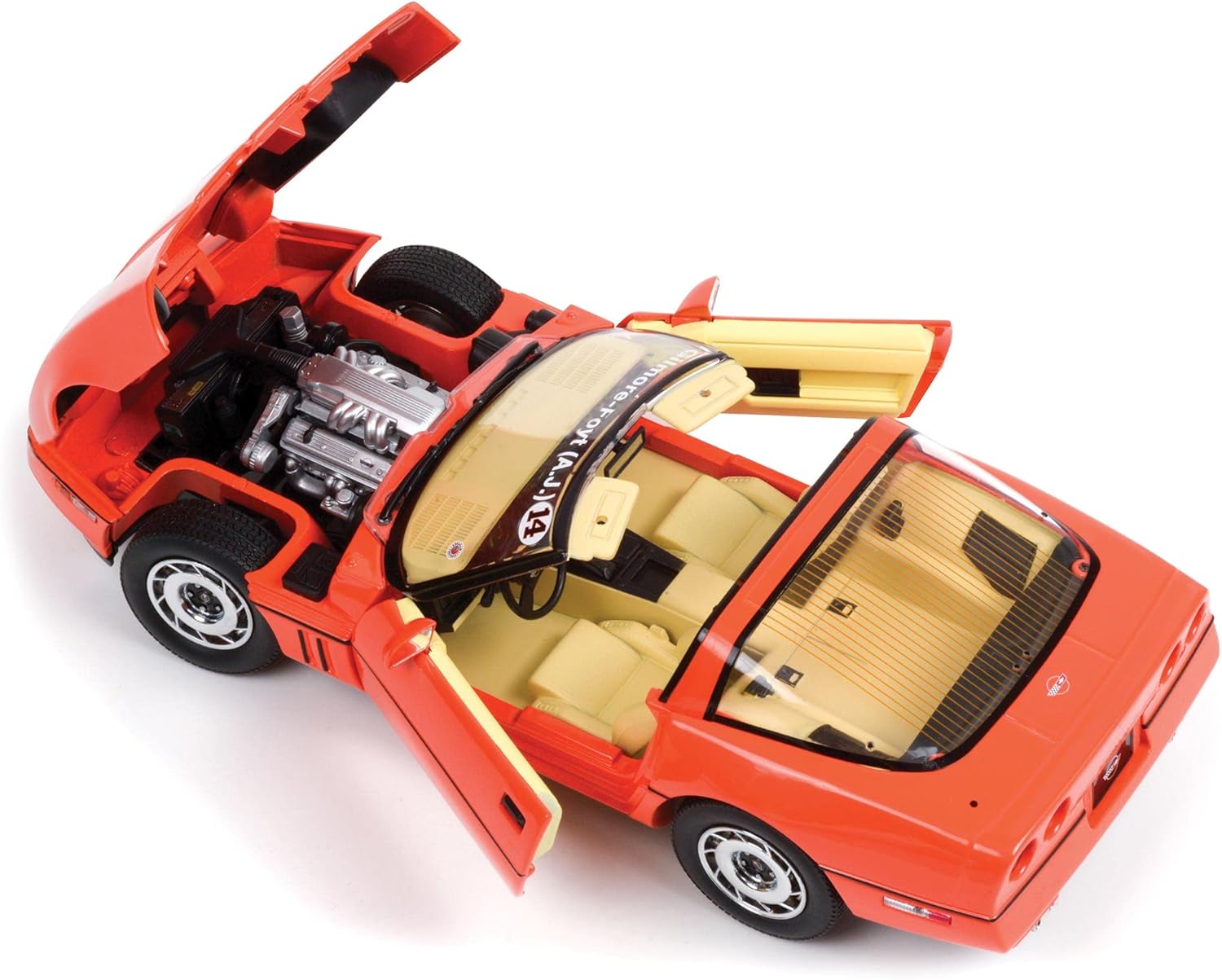 1984 Chevy Corvette C4 Hugger Orange Jim Gilmore y AJ Foyt Edición Limitada Orden Especial 118 Modelo de Auto Fundido a Presión por Greenlight 13595
