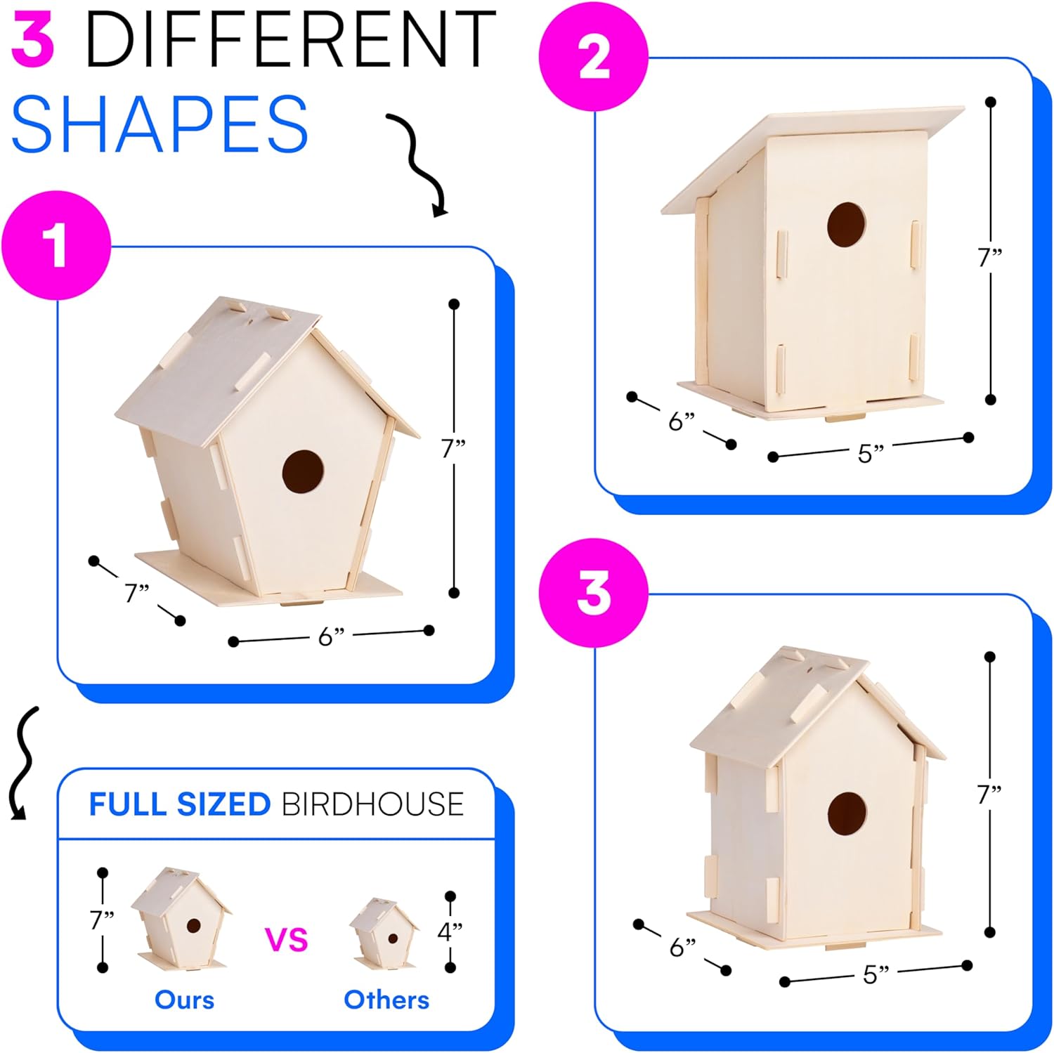 Neliblu 6 casas de pájaros de madera para manualidades, para niños, manualidades para adultos, con kits de casa de pájaros de madera sin terminar,