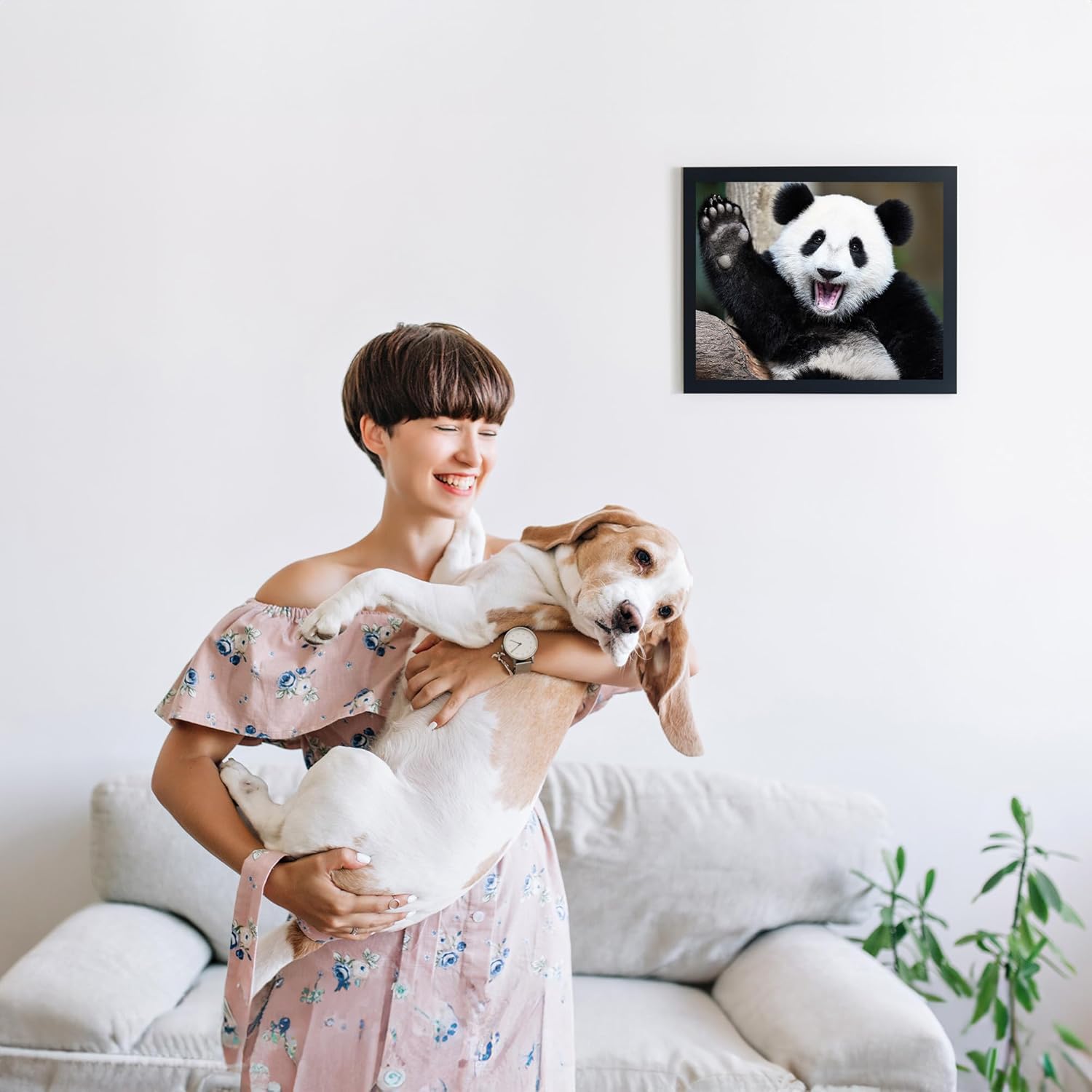 Happy Panda Waving Hi – Animal Wall Decor, Funny Wall Art Animal Themed Photo Print is Ideal for Home Decor, Nursery Decor & Kids Room Decor.