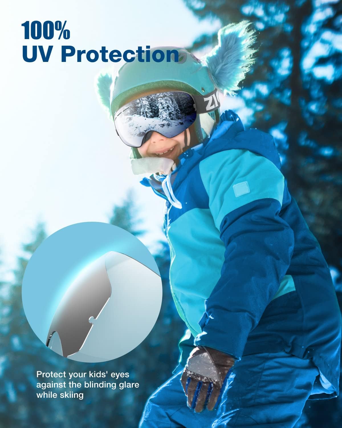 ZIONOR XMINI Gafas de esquí o snowboard para niños y niñas Gafas para la nieve con protección de rayos ultravioleta, no se empañan, con lente