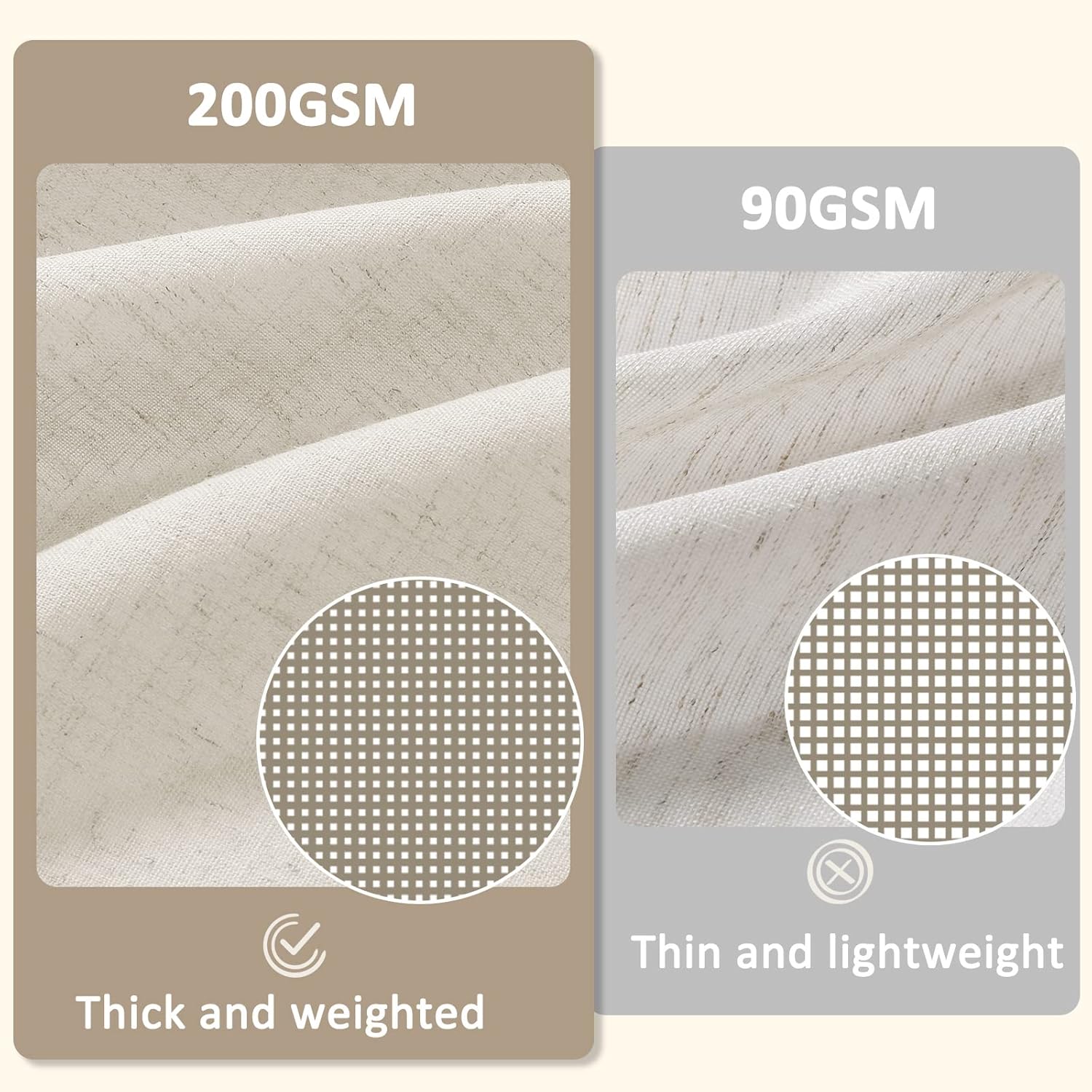 BOODII Juego de cortina de ducha de lino beige con forro a presión, cortina de ducha doble rústica con ventana superior transparente, decoración de
