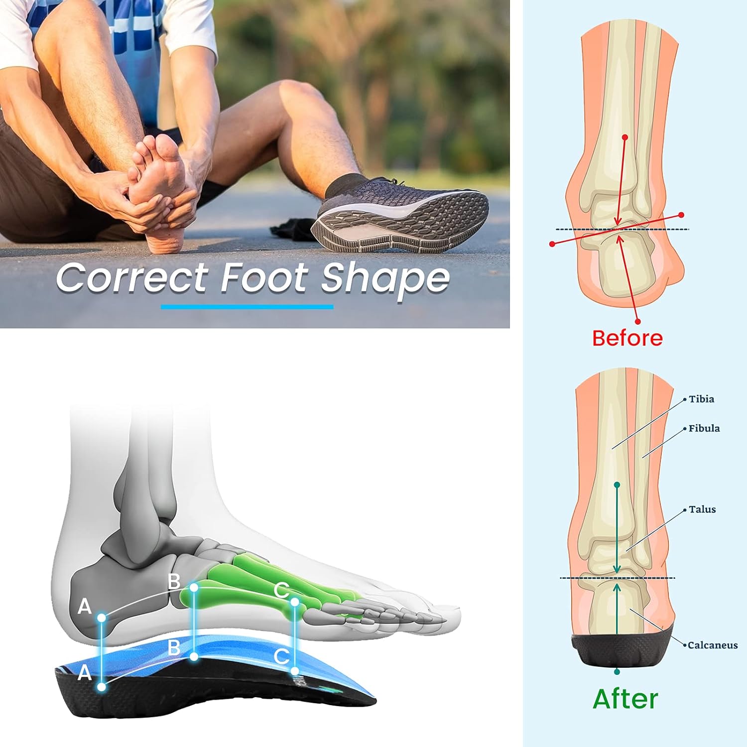 Plantillas de soporte de arco alto, inserciones ortopédicas 34 para pies planos, alivio de la fascitis plantar, plantillas de zapatos para hombres y