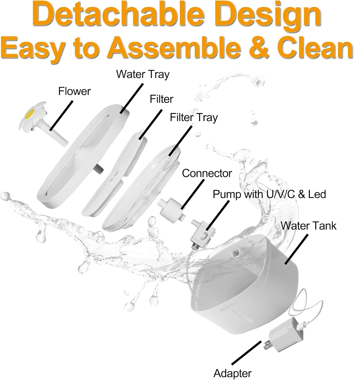 Fuente de agua para gatos, fuente de agua automática para mascotas de 84 oz2.5 L para gatos en el interior, fuente de agua para gatos con luz LED