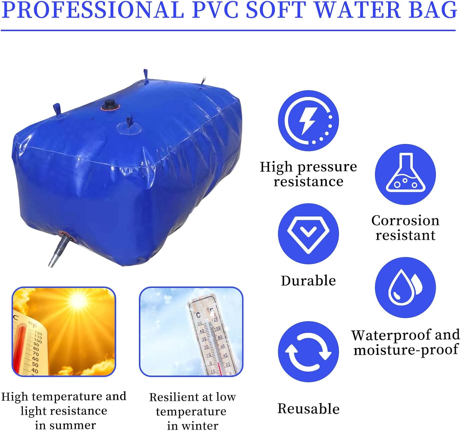 Vejiga de almacenamiento de agua, tanque de almacenamiento de agua plegable de gran capacidad de 100L26.4 galones, contenedores de almacenamiento de