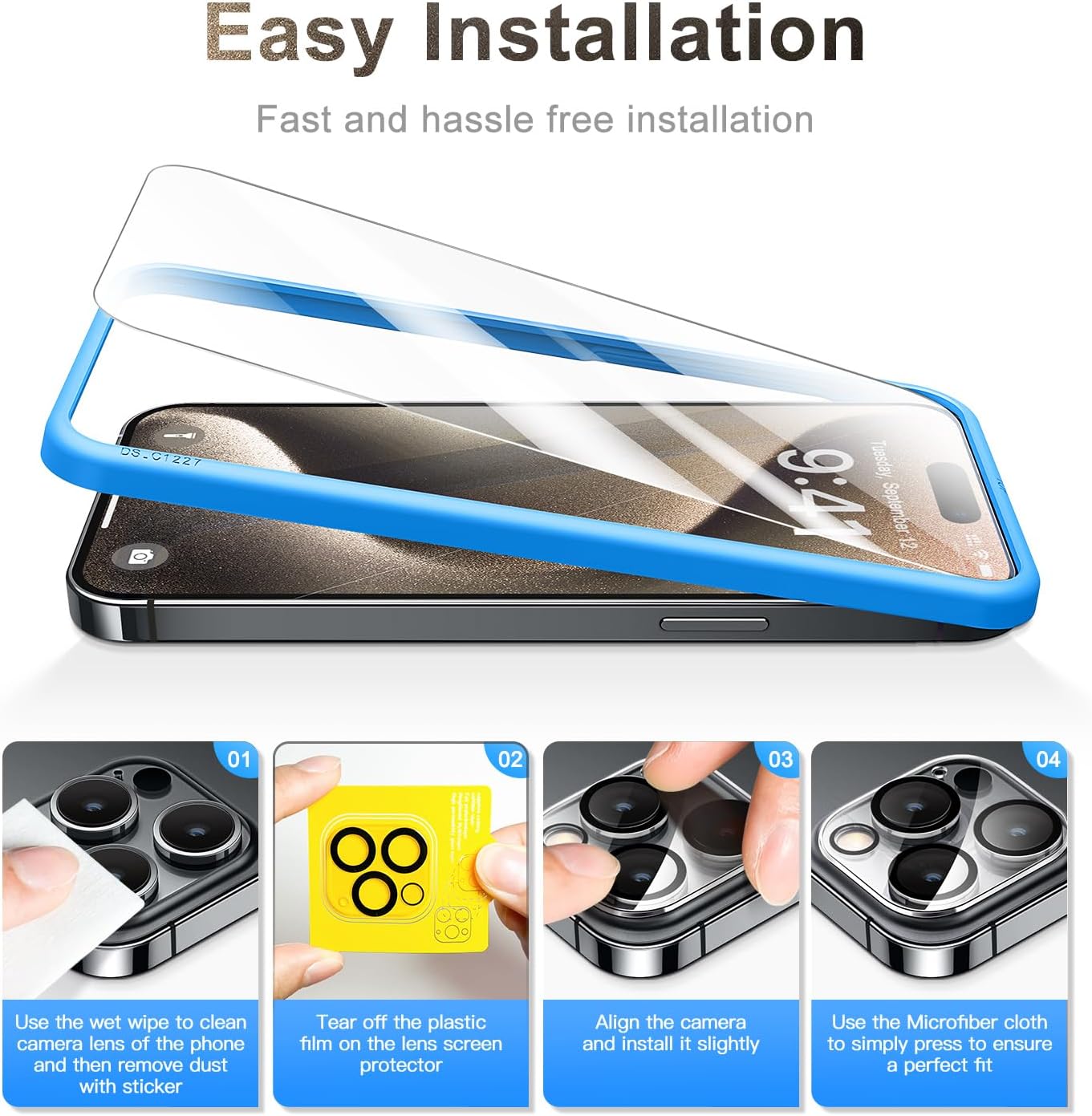 CANSHN Paquete de 3+3 protectores de pantalla compatibles con iPhone 15 Pro Max
