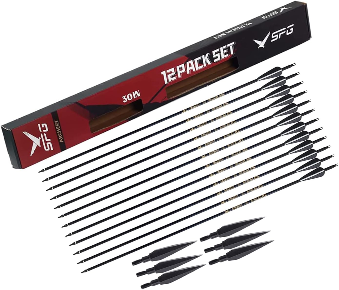 SOPOGER Juego de flechas de carbono de 30 pulgadas y 6 unidades de flechas de carbono para caza con arco compuesto y arco recurvo 500 flechas de