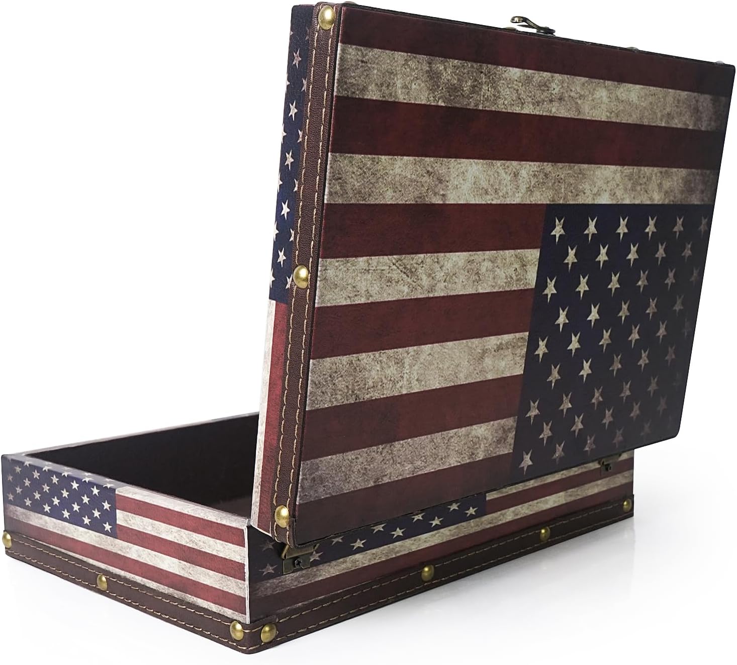 Caja de almacenamiento de madera de la bandera estadounidense, caja del tesoro vintage con pestillo, cajas decorativas de recuerdo para regalos y