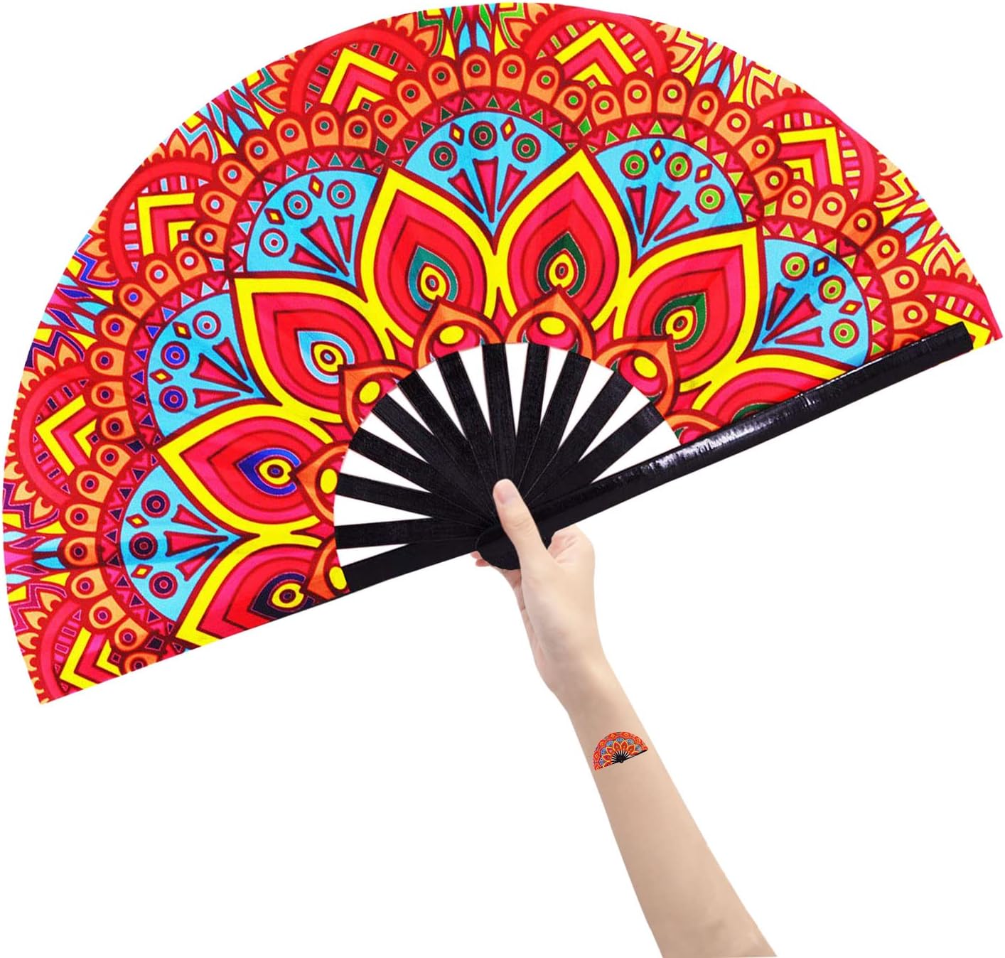 Amajiji Ventilador plegable grande, accesorios de festival rave para hombresmujeres, ventilador de mano de bambú chineasejaponés, decoración de