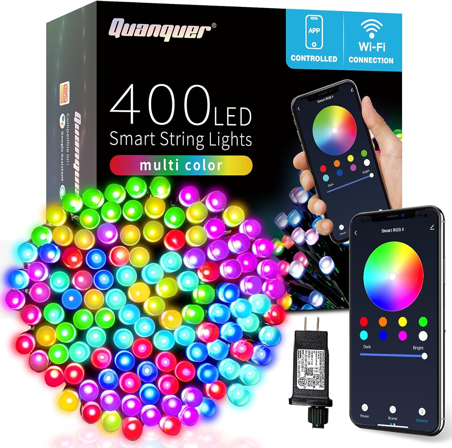 Luces de Navidad inteligentes que cambian de color 131 pies 400 LED WIFI App Control de luz RGB regulable Luces de árbol de Navidad funcionan con