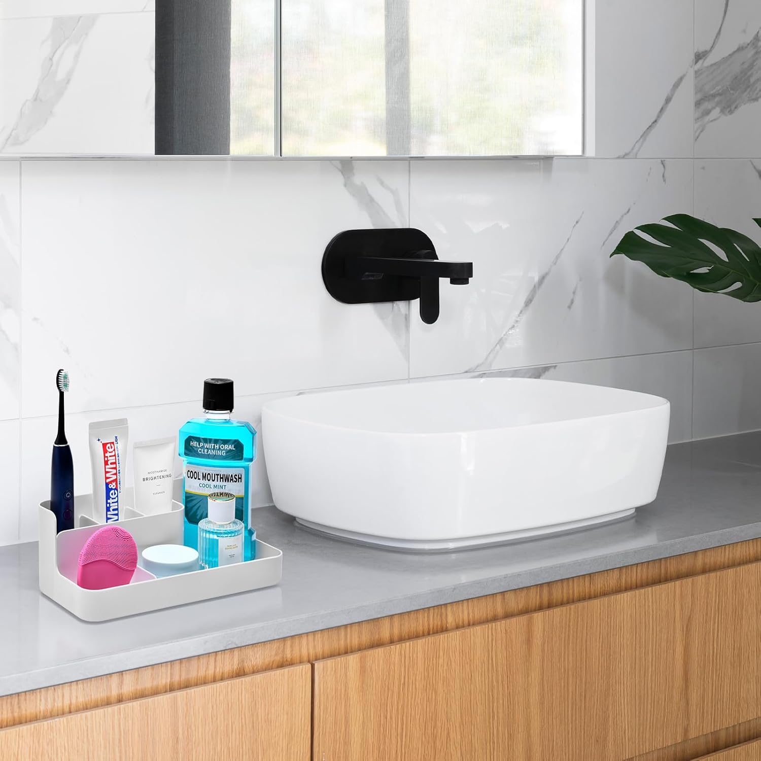 VITVITI Porta cepillos de dientes para baño, organizador de baño, encimera, organizador de encimera de baño con 5 compartimentos de almacenamiento