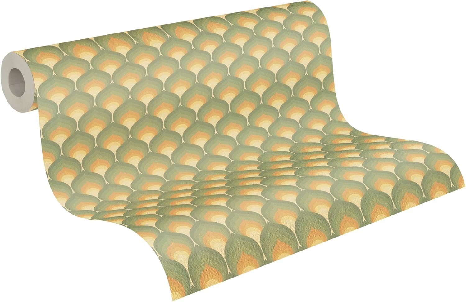 A.S. Création Papel pintado retro de los años 70 con gráfico vintage verde amarillo marrón beige papel pintado retro chic 1,297,181.8-27.9 ft x 0,53