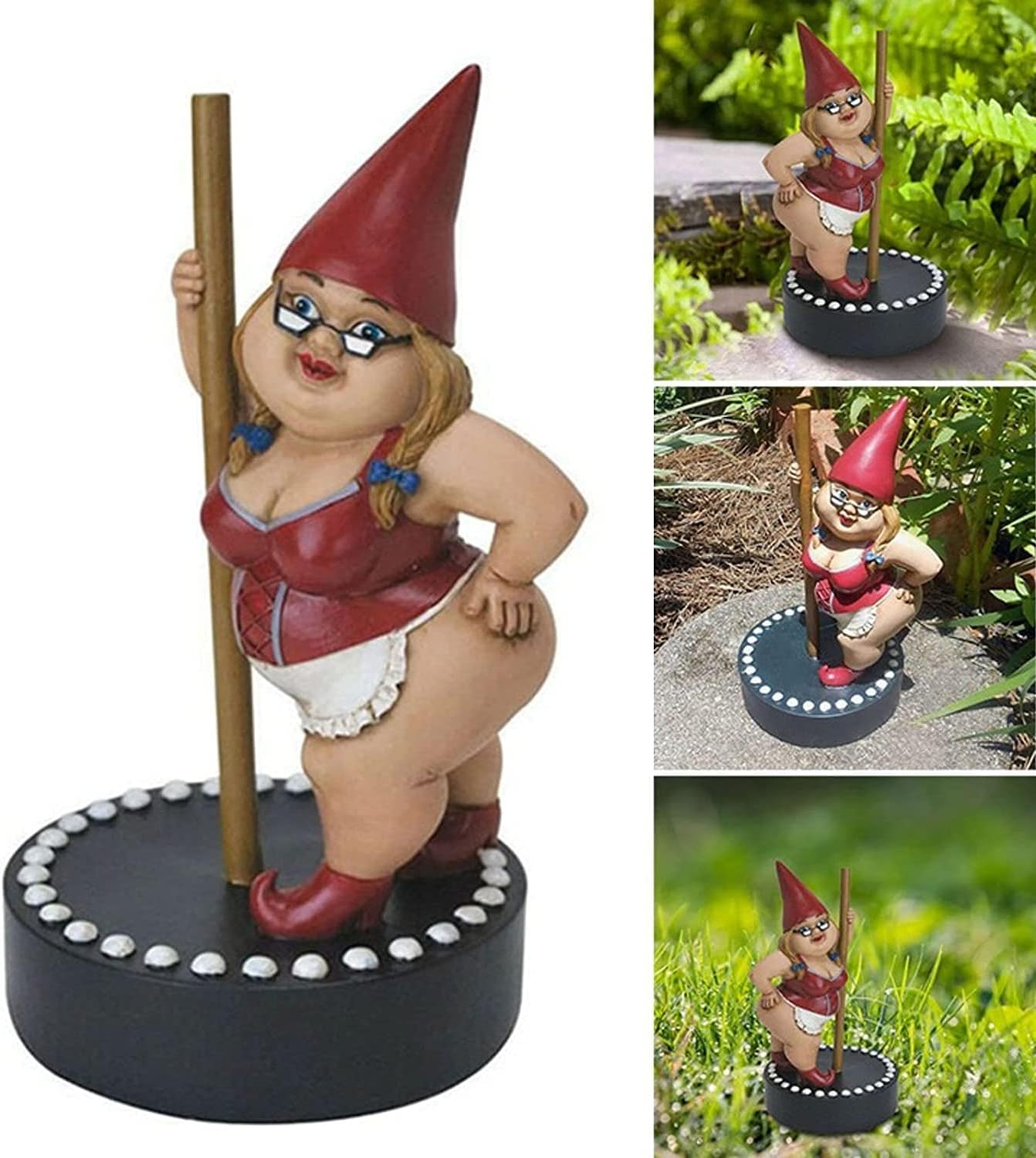 Gnomo divertido de bailarina de mujer, gnomos de jardín de baile de poste, divertida estatua para interiores y exteriores para el hogar, decoración