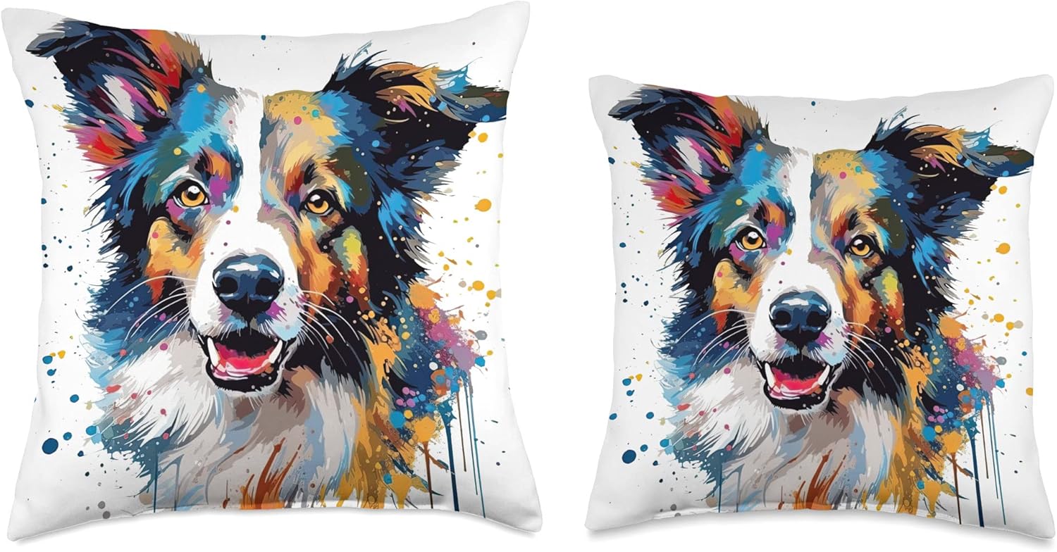 Border Collie Impressions  Artistic Design Border Collie Impressionistic – Almohada para mascotas, 18 x 18 pulgadas, multicolor