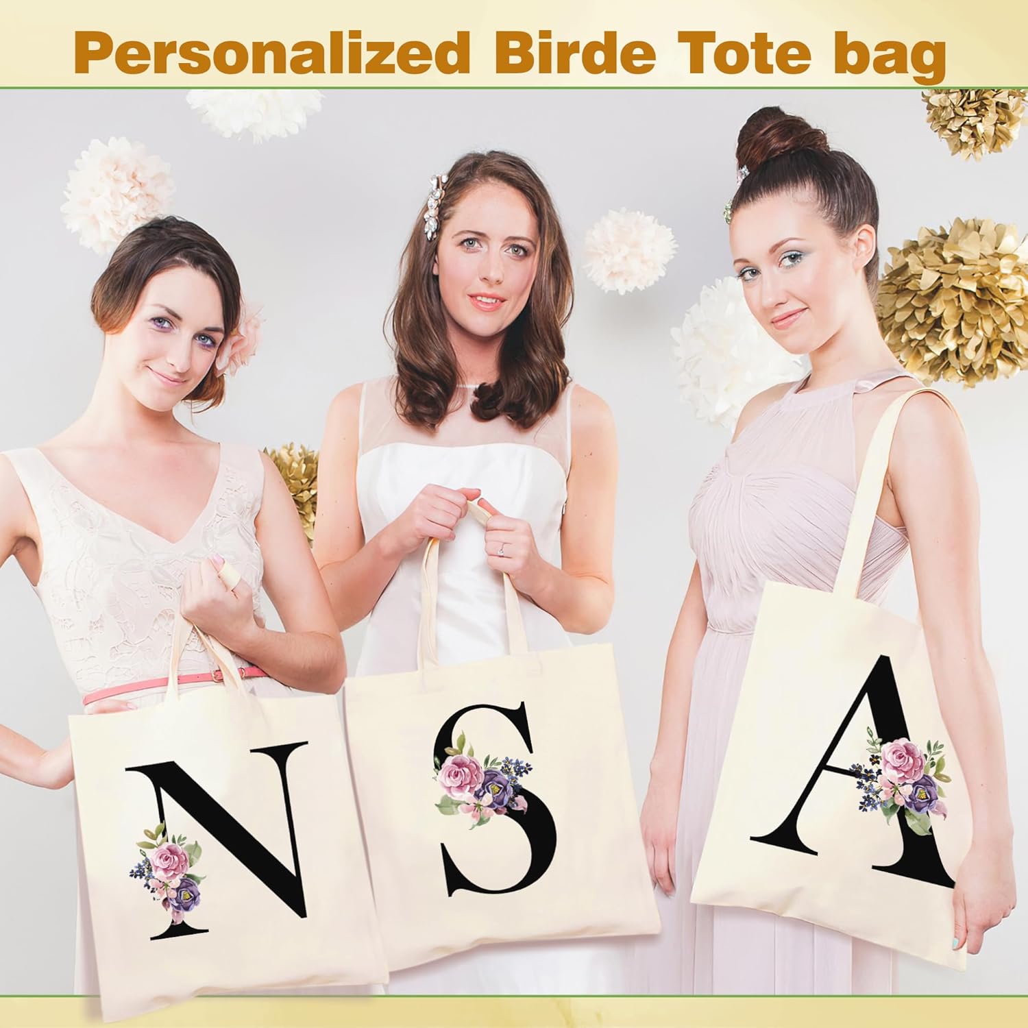 AUNOOL Bolsa de mano con monograma para dama de honor, boda, bolsa de maquillaje de lona inicial con cremallera, regalos de cumpleaños
