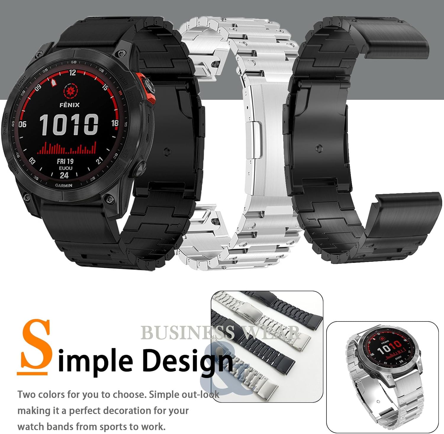 Miimall Compatible con Garmin Instinct 2X Solar Band Metal, 1.024 in liberación rápida Acero inoxidable Pulsera ajustable de repuesto de metal de
