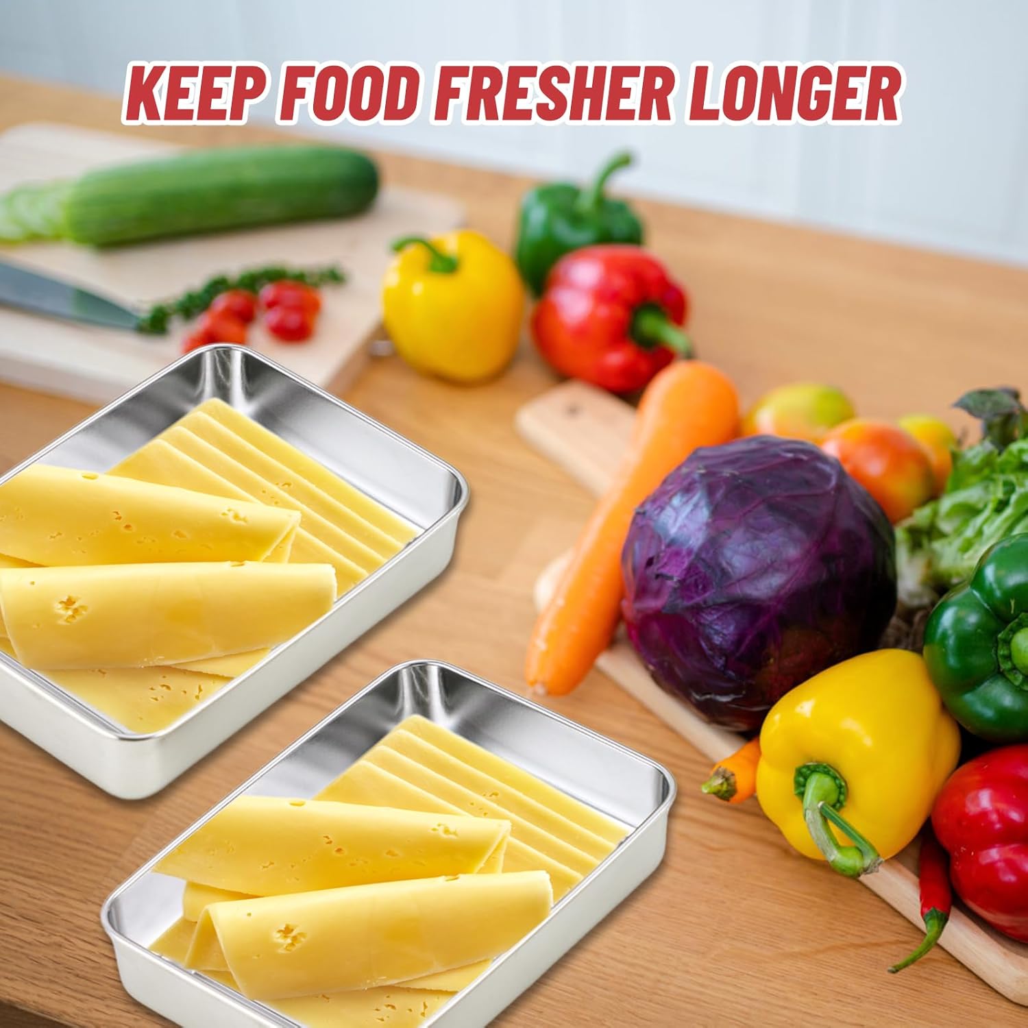 Recipiente de queso para refrigerador, contenedor de tocino para refrigerador, recipientes herméticos de acero inoxidable 304 para almacenamiento de