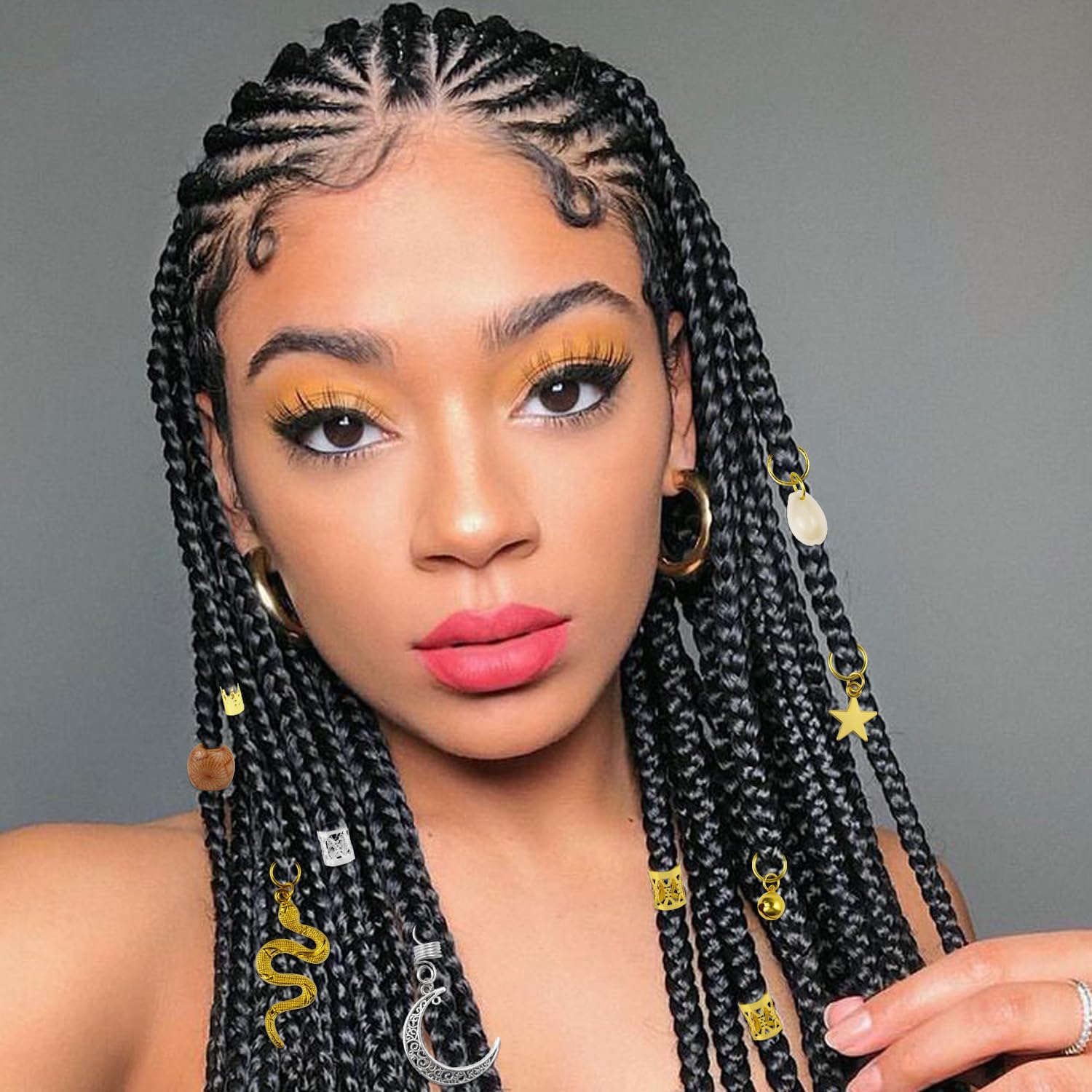 Qingchuang 241 piezas de joyas para el cabello para trenzas, rastas de metal dorado y plateado, conchas de imitación de madera, puños ajustables,
