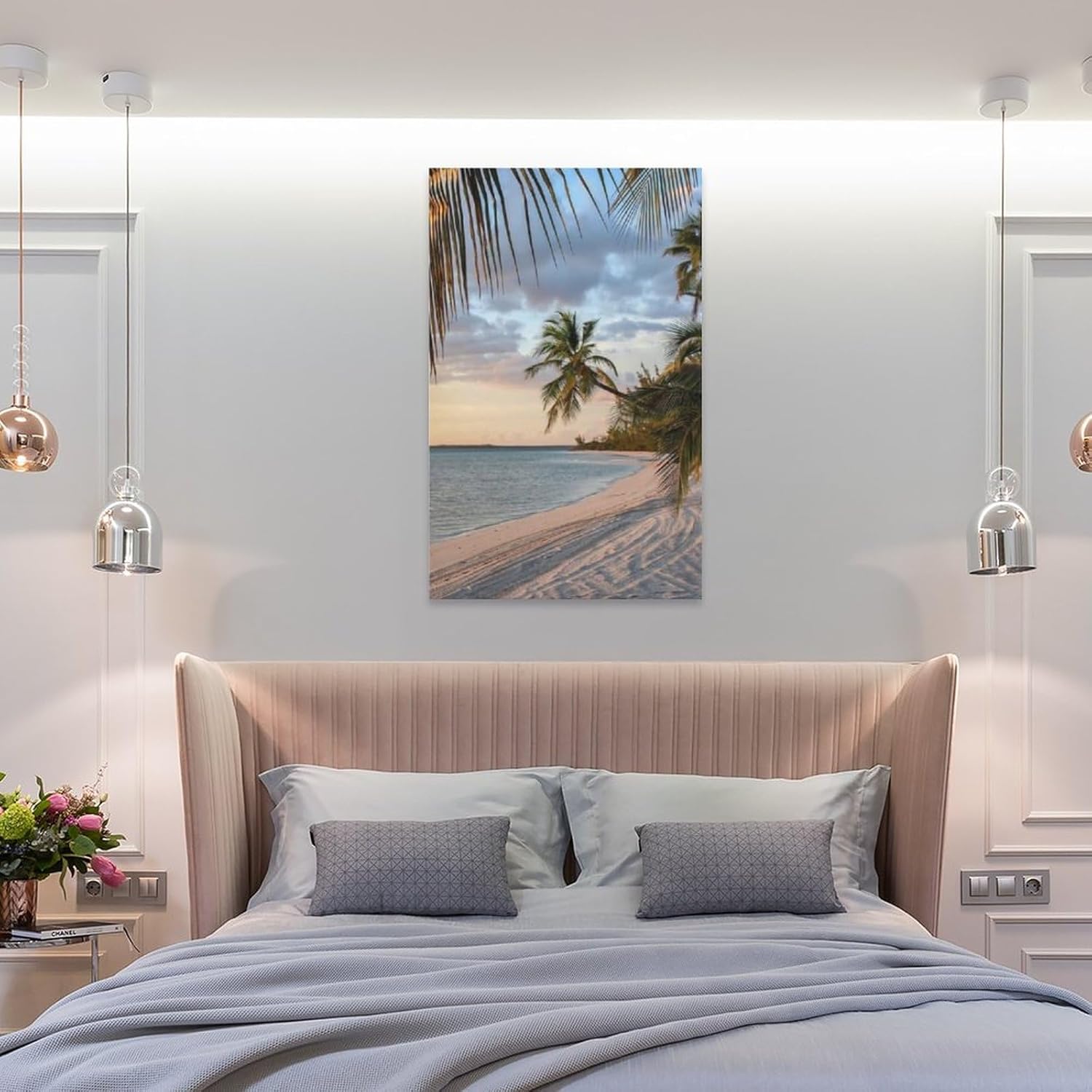 Pósteres al atardecer, océano, playa, olas, cocotero, playa, naturaleza, paisaje, arte de pared, lienzo, pósteres e impresiones artísticas de pared
