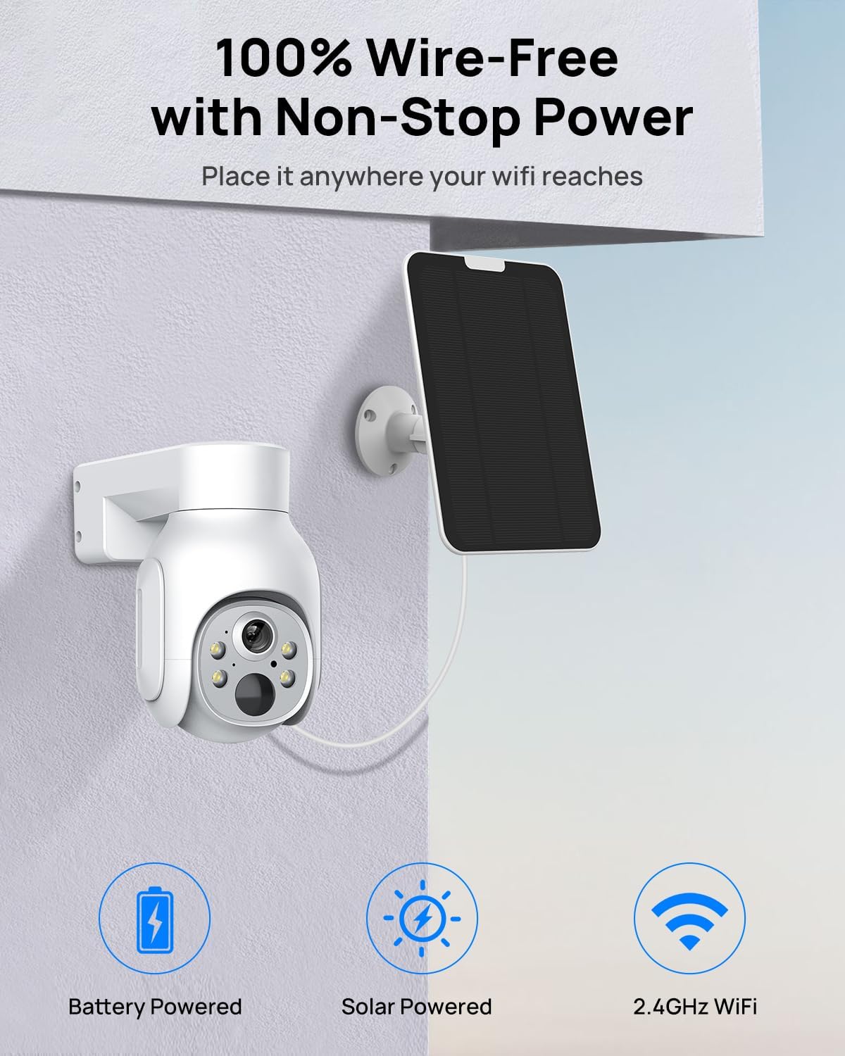Cámaras de seguridad inalámbricas para exteriores con foco Ultra HD, visión nocturna a color, cámara solar de 4 MP para exteriores con zoom digital