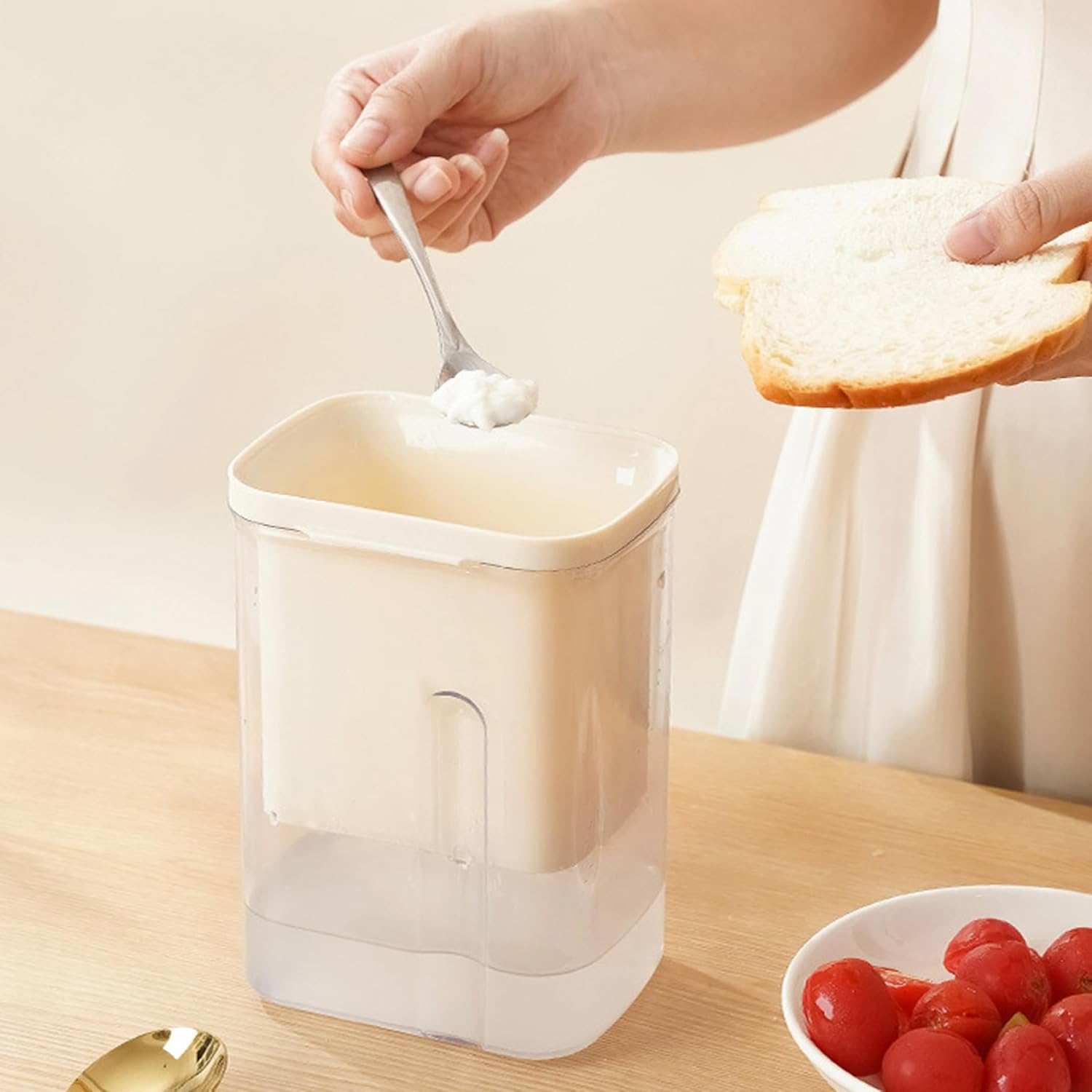 Colador de yogur griego de 34 onzas con tapa, filtro de yogur de malla fina 225 con temporizador de cuenta regresiva BPA reutilizable arroz té jugo