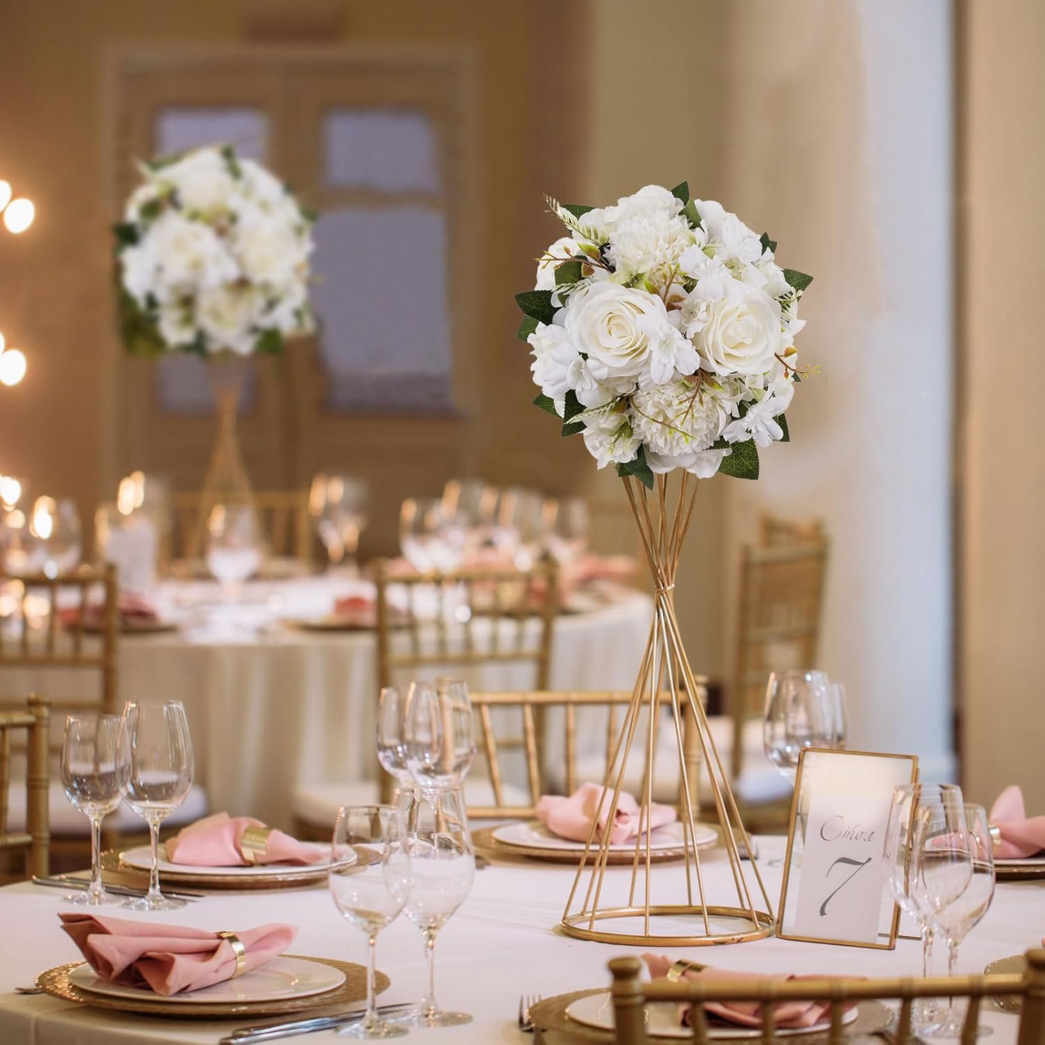 BLOSMON Centros de mesa de boda de bola de flores falsas, 6 piezas de 9.5 pulgadas, rosas artificiales, decoración para mesa, bola de besos de seda,