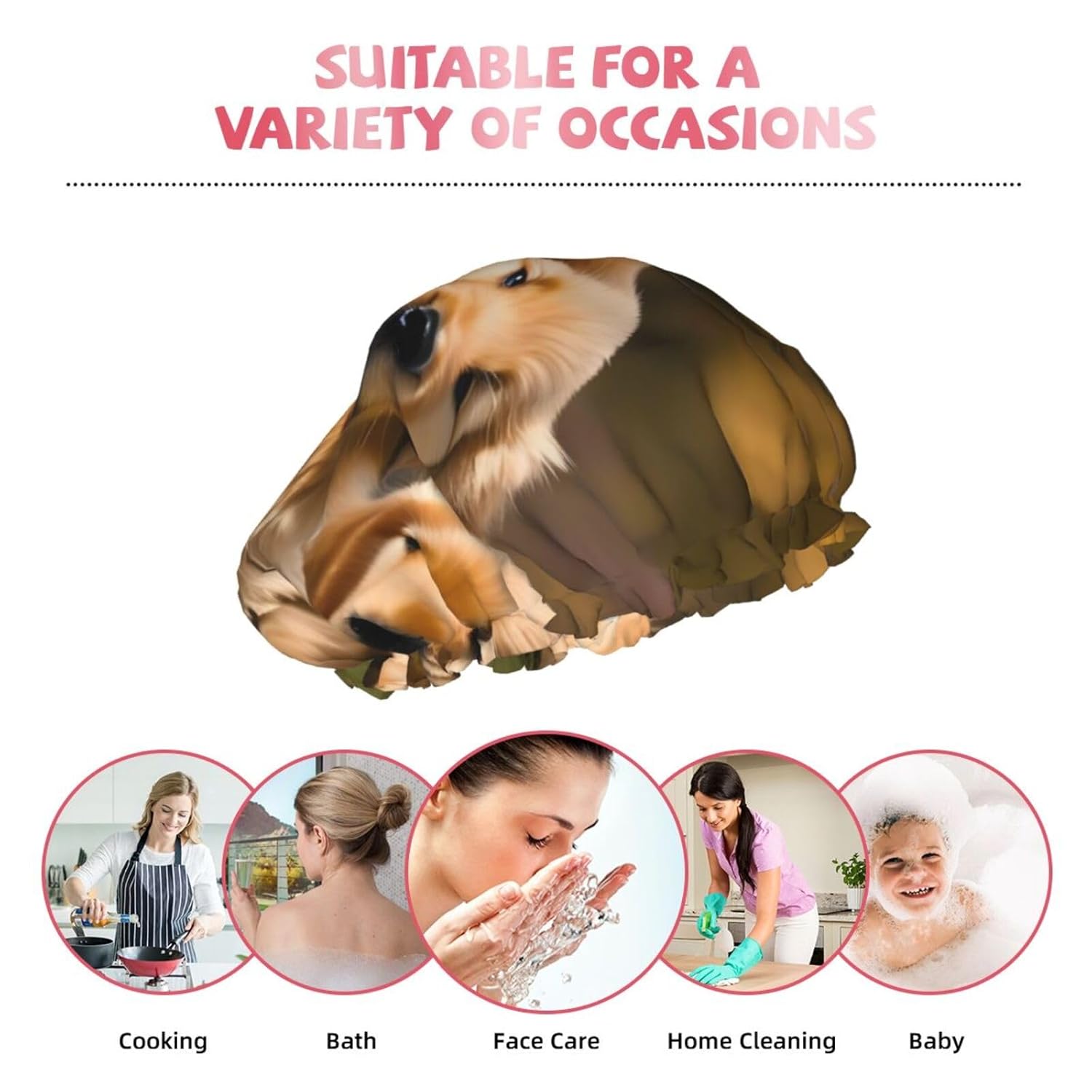 Golden Retriever – Gorro de ducha reutilizable para mujer, doble capa impermeable, gorro de baño de secado rápido