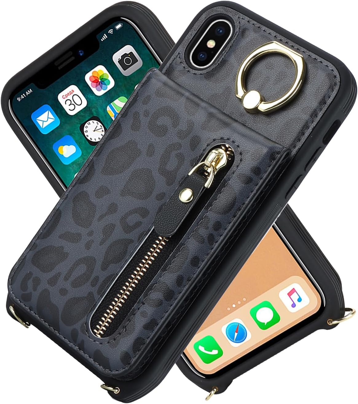 Funda para iPhone Xs Max con tarjetero para mujer, iPhone Xs Max con correa y ranuras para tarjetas de crédito, bandolera con cremallera y función