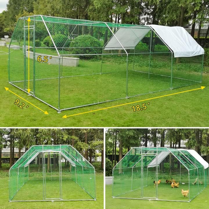 Towallmark Gallinero de metal grande con cubierta impermeable anti-ultravioleta, jaula para gallinas de aves de corral, jaulas de patos para uso al