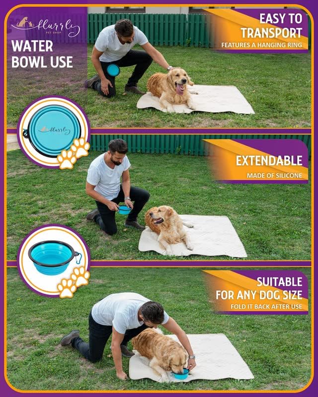 Flurrly – Almohadillas reutilizables para orina para perros, paquete de 2 unidades de 48 x 48 pulgadas + cuenco de agua plegable gratis,