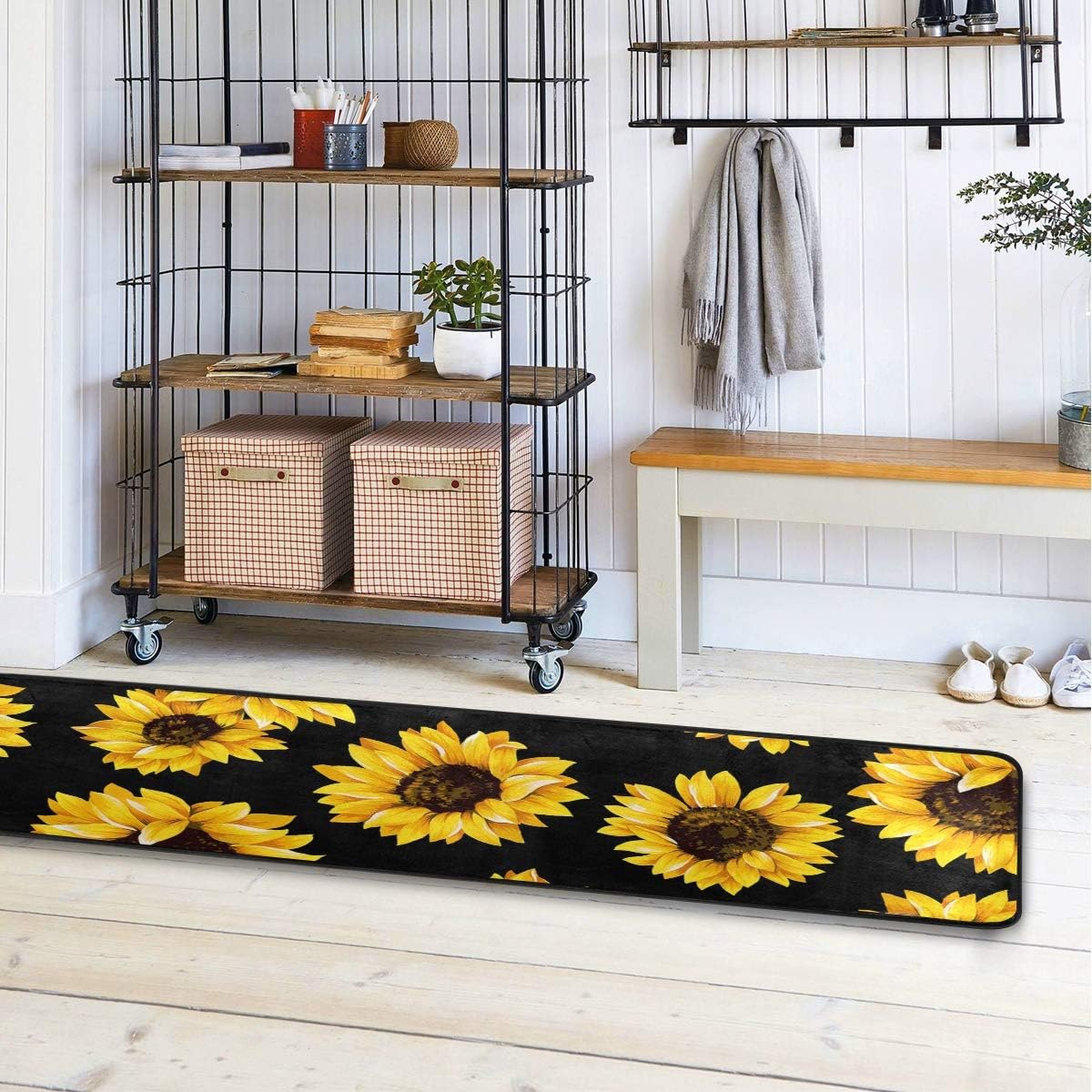 Alfombras de cocina negras con diseño de girasol, antideslizantes, suaves, para el hogar, comedor, sala de estar, dormitorio, 72 x 24 pulgadas
