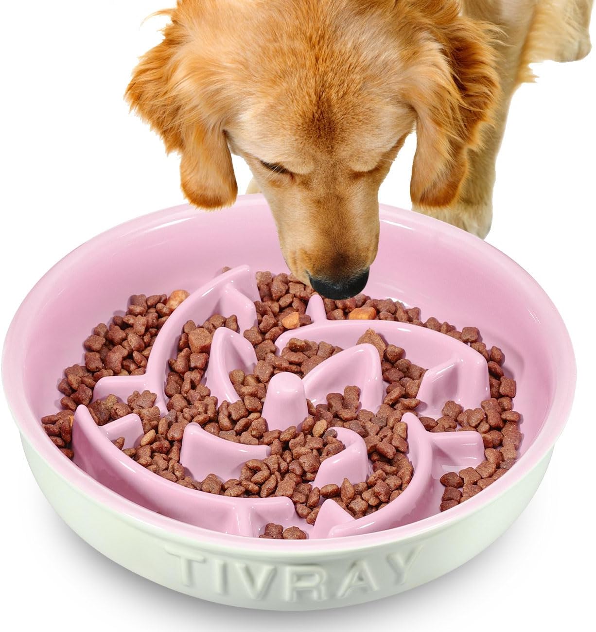 Tivray Cuenco para perros de razas grandes, cerámica, alimentador lento, 3 tazas, antideslizante, pesado, apto para horno microondas