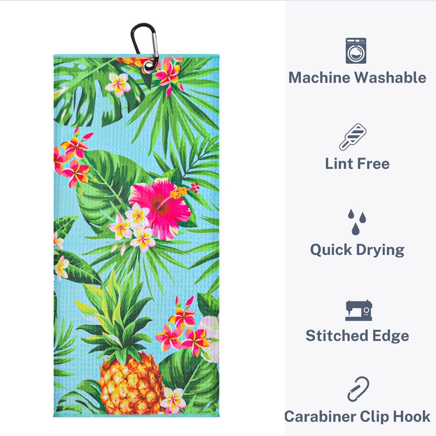Pineapple Tropics – Juego de 2 toallas de golf con clip para mujeres y hombres, de microfibra, gofres y pelotas