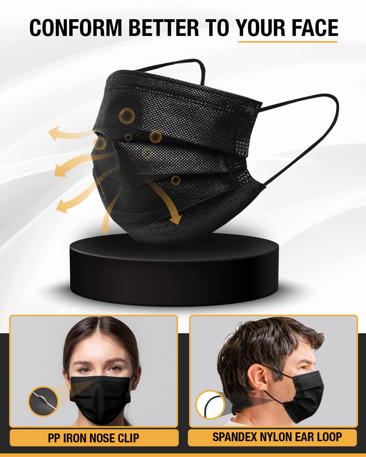 FriCARE Mascarillas negras desechables para adultos, máscara ASTM nivel 3, 4 capas envueltas individualmente, protección adicional de grado médico
