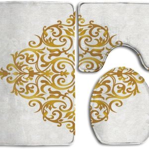 CoolSomeJieS Juego de 3 tapetes decorativos de baño de estilo victoriano tradicional inspirado en filigrana real, oriental y clásico, juego de CoolSomeJieS Juego de 3 tapetes decorativos de baño de estilo victoriano tradicional inspirado en filigrana real, oriental y clásico, juego de