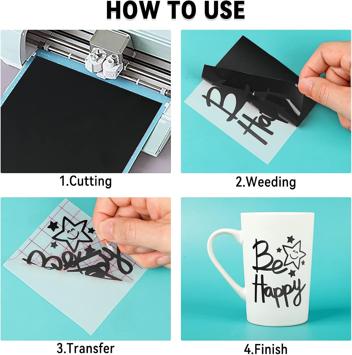 Vinilo permanente negro  Vinilo negro mate de 12 x 30 pies para Cricut, rollo de vinilo adhesivo para Cricut, Silhouette Cameo y otros cortadores