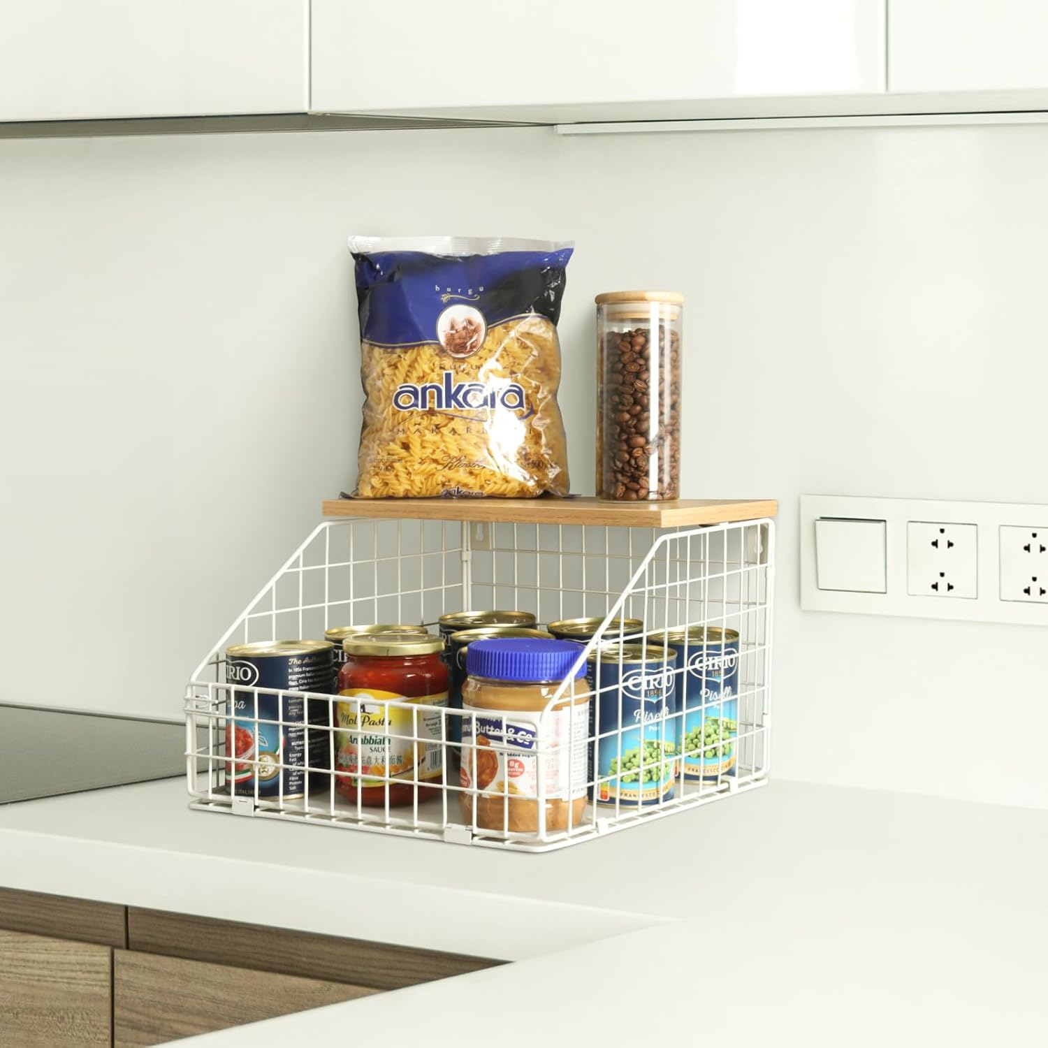 Mefirt Frutero blanco, cesta de frutas de 2 niveles para encimera de cocina, almacenamiento de frutas apilable montado en la pared, organizador de