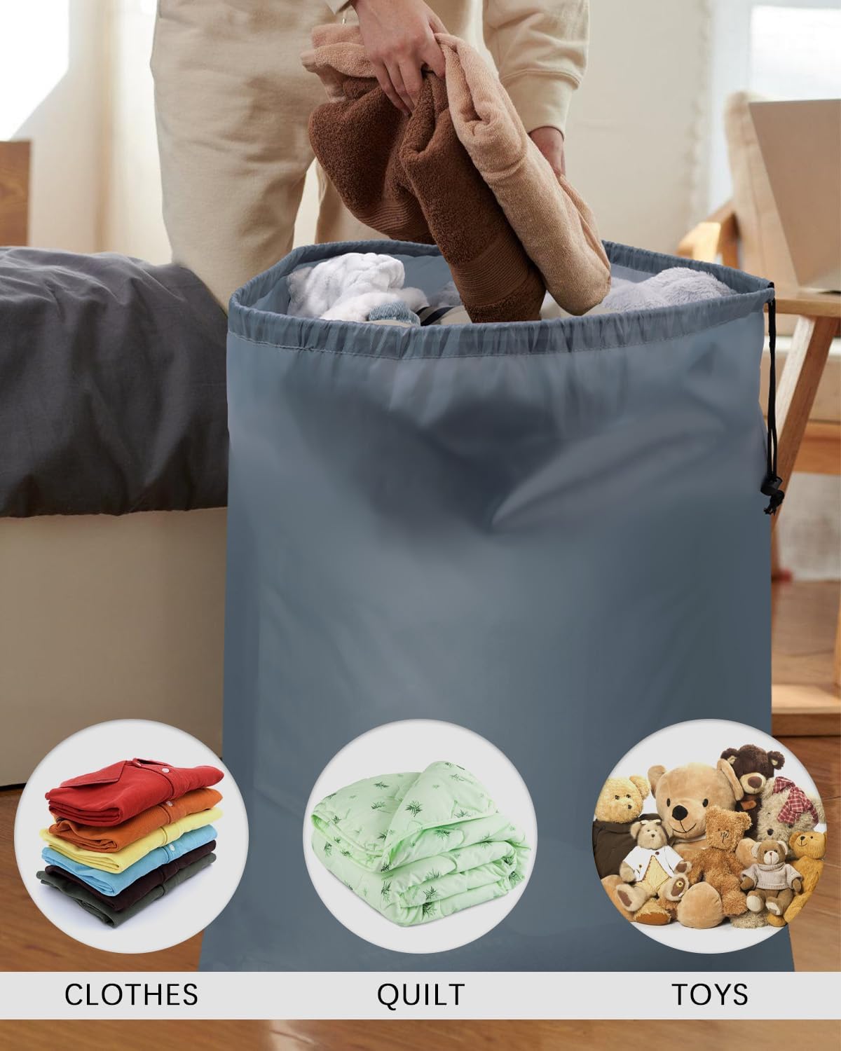 Bolsas de lavandería de viaje, paquete de 3 bolsas grandes para ropa sucia, bolsa de lavandería con cordón, bolsa de lavandería impermeable, bolsa