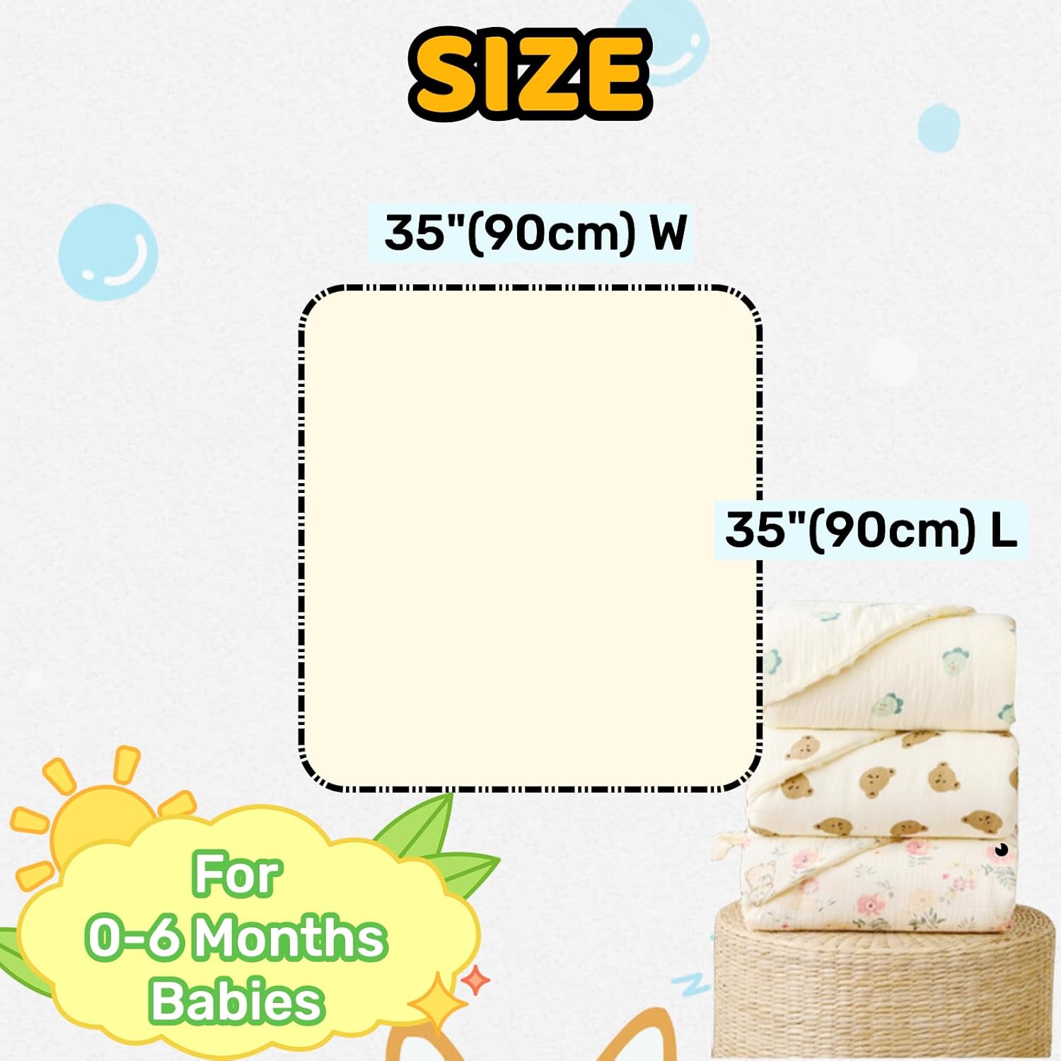 Manta Kawaii para bebé para niñas, de algodón cálido, bonita, agradable al tacto, transpirable (oso)
