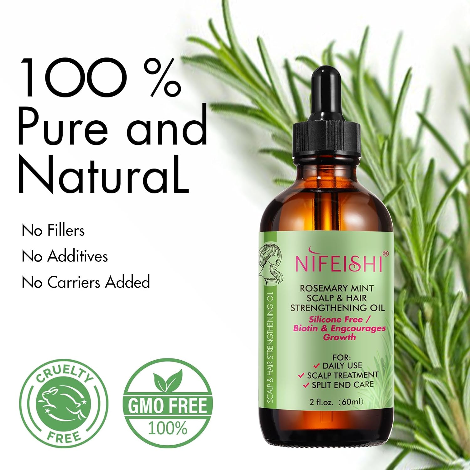 Aceite de romero para el crecimiento del cabello orgánico  Aceite de romero 100% puro para cejas y pestañas  Biotina y aceites esenciales para