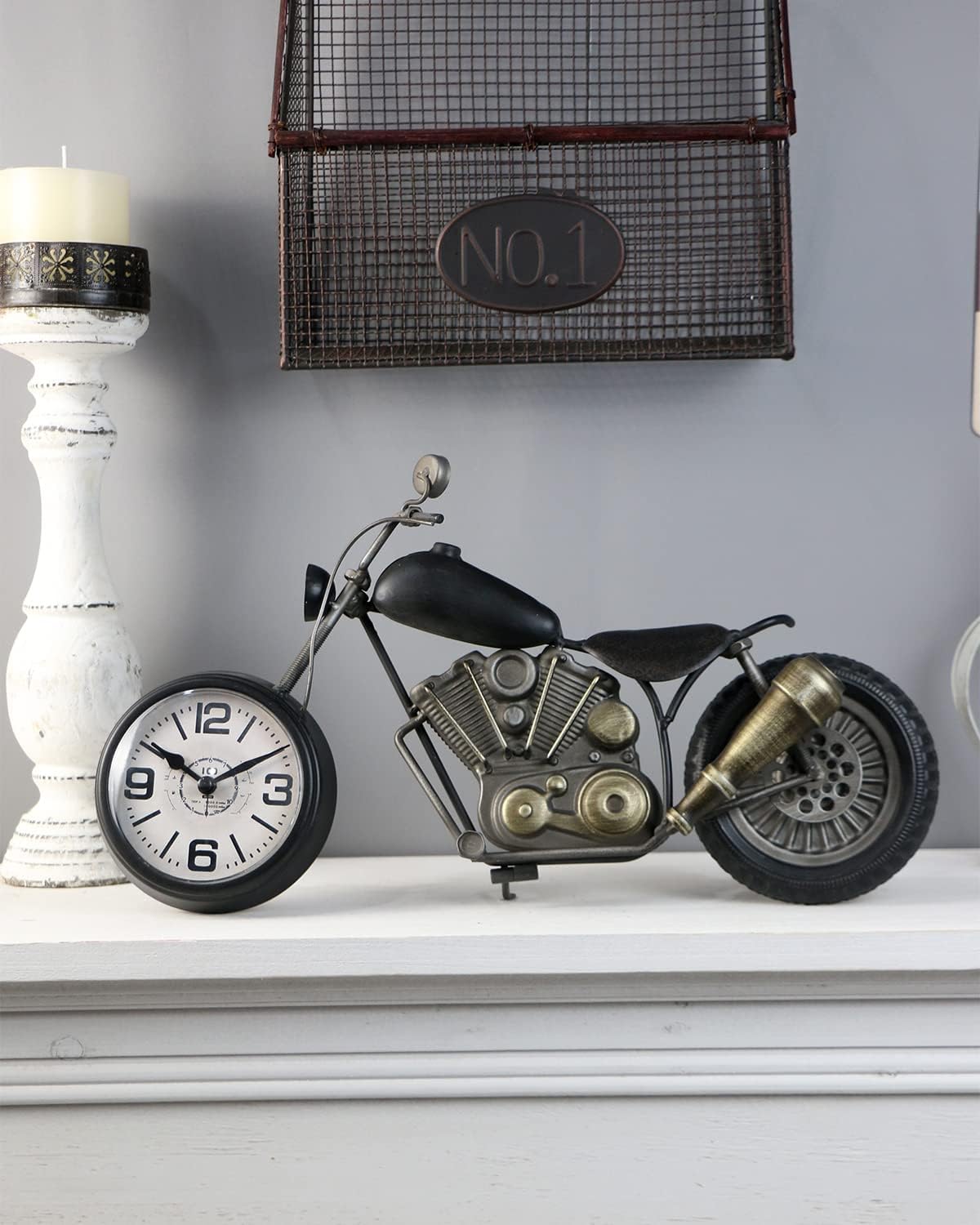 Reloj de escritorio vintage, reloj de mesa, regalos de motocicleta para hombres, decoración rústica de granja, regalos para papá, él, novio,