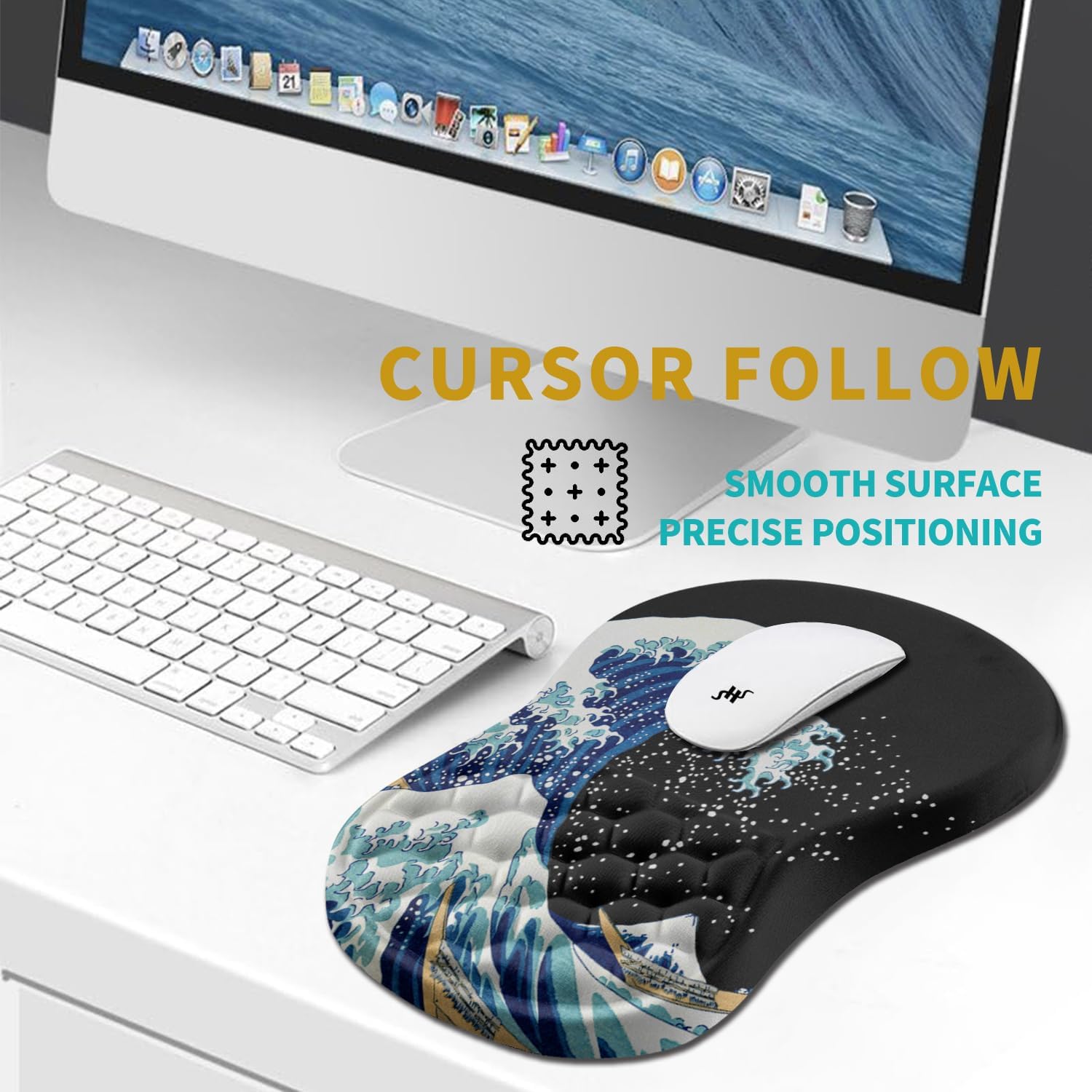 Hokafenle Alfombrilla ergonómica para mouse con diseño de masaje, reposamuñecas para aliviar el dolor, con espuma viscoelástica y base de