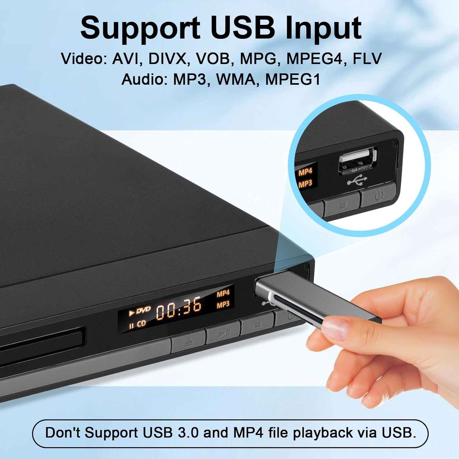 Reproductor de DVD HD para TV con salida HDMI, reproductores de DVD compactos con control remoto  Reproductor de CD de DVD simple con entrada USB